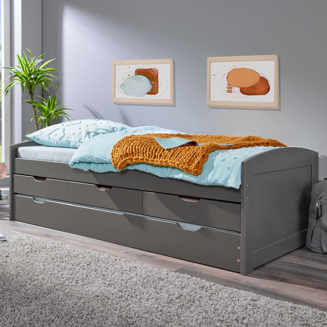 Lit banquette Jenny 90x200 cm avec 3 tiroirs- gris