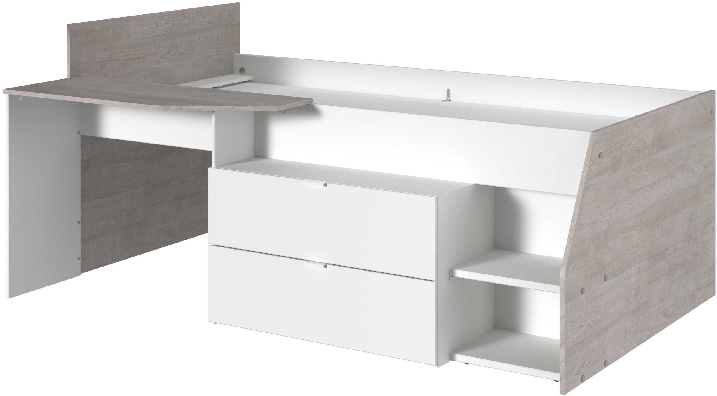 Lit banquette Milky avec bureau et tiroirs - blanc/chêne - Image 11