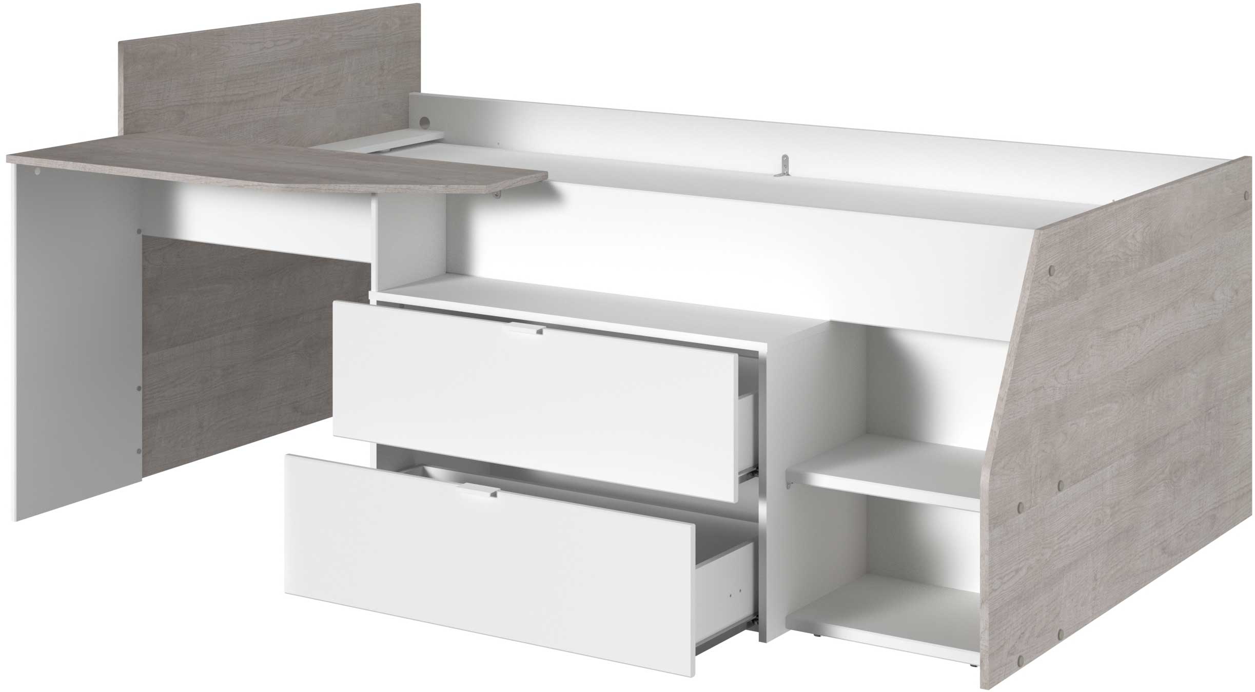 Lit banquette Milky avec bureau et tiroirs - blanc/chêne - Image 8