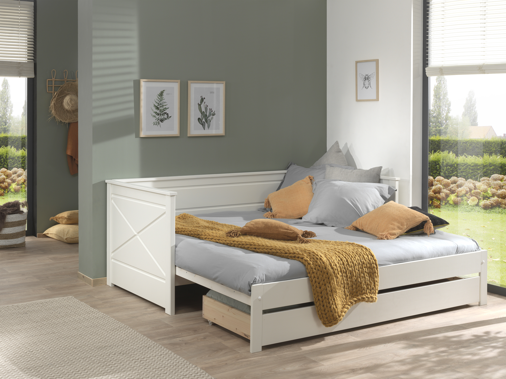 Lit banquette Pepin extensible avec tiroir de lit bois pin - blanc - Image 4