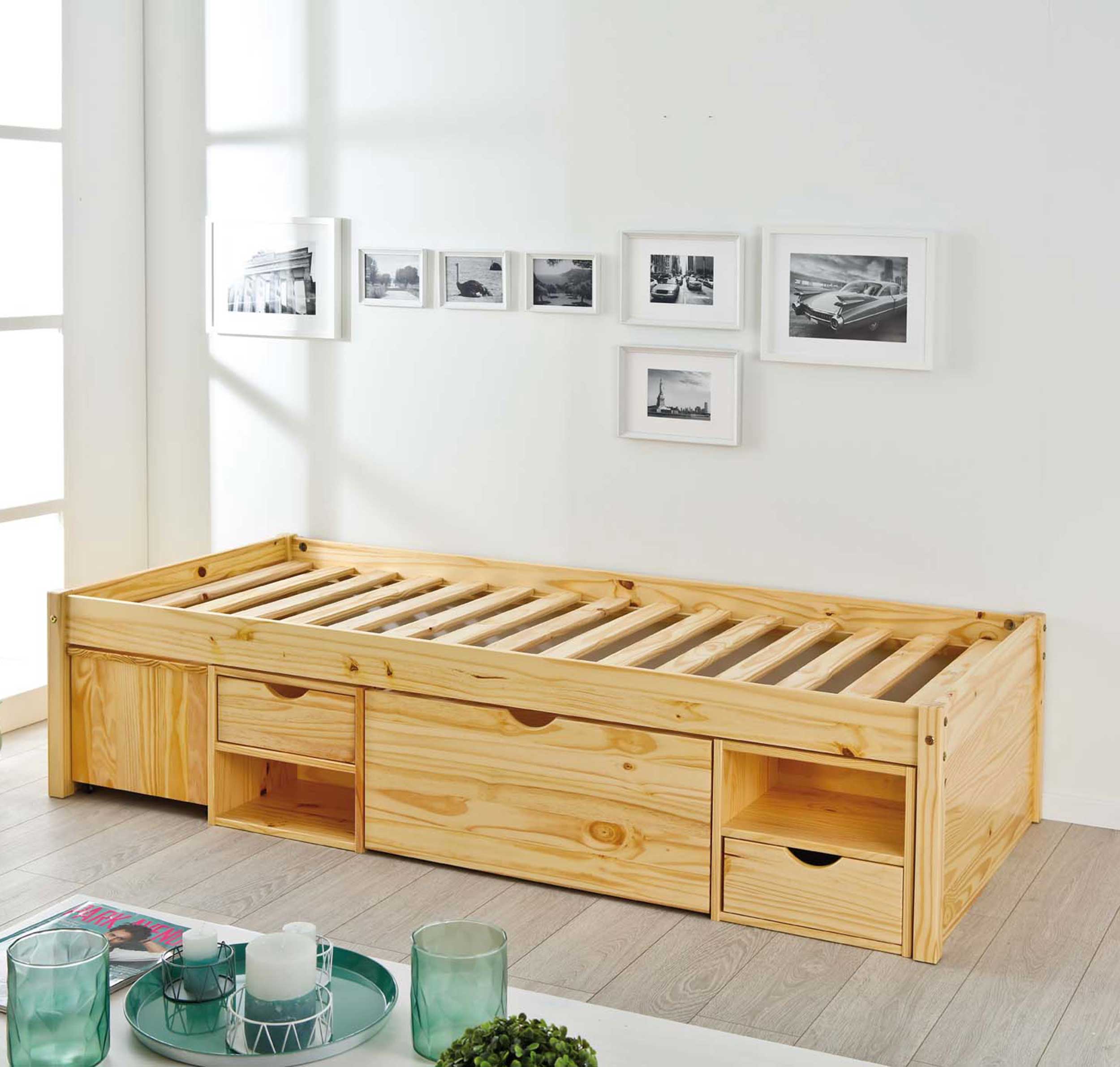 Lit banquette Xavier avec rangements - bois pin - Image 2