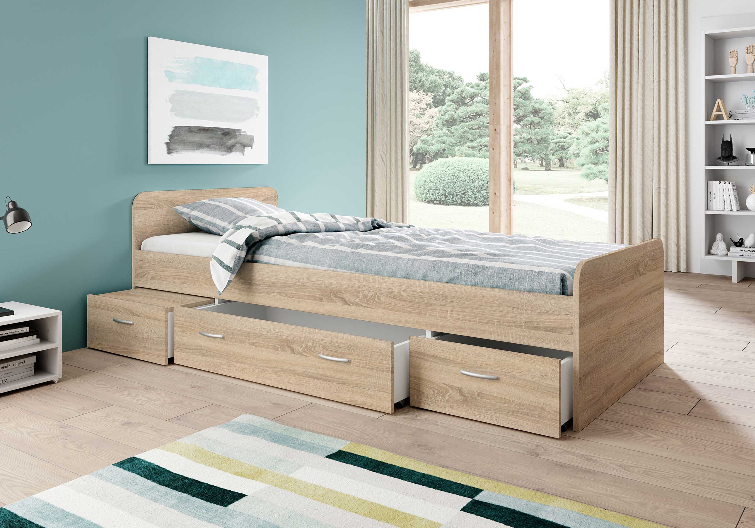 Lit Barko 90x200 cm avec 3 tiroirs - chêne sonoma - Image 11