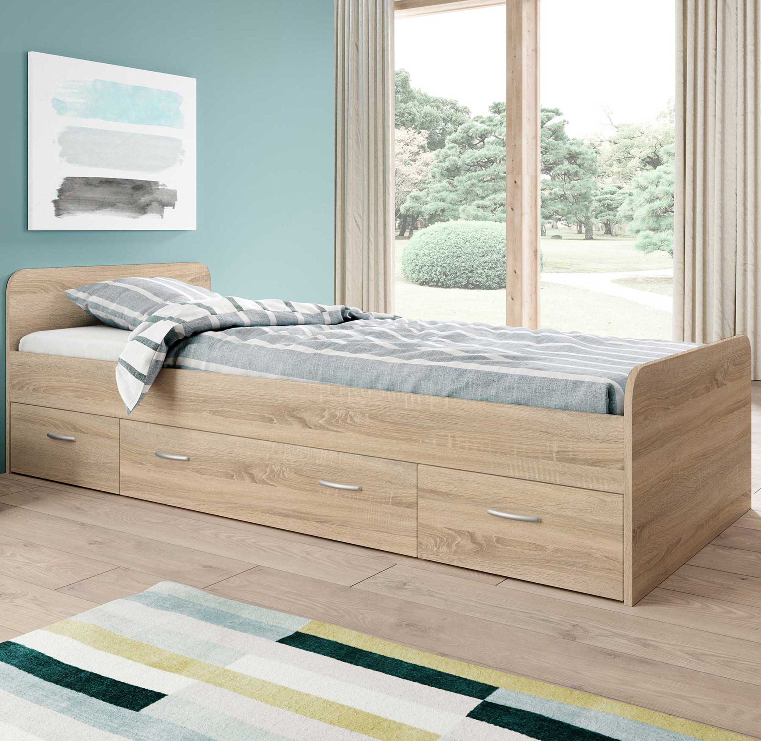 Lit Barko 90x200 cm avec 3 tiroirs - chêne sonoma