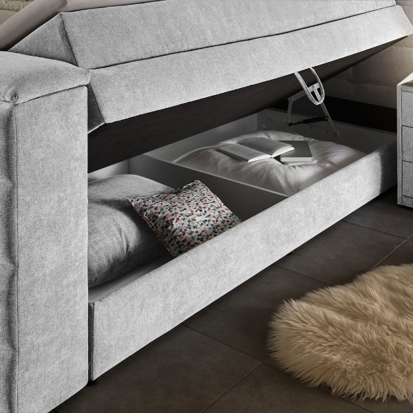 Lit boxspring Delvo 180x200cm avec espace de rangement et espace pour TV - gris clair - Image 3