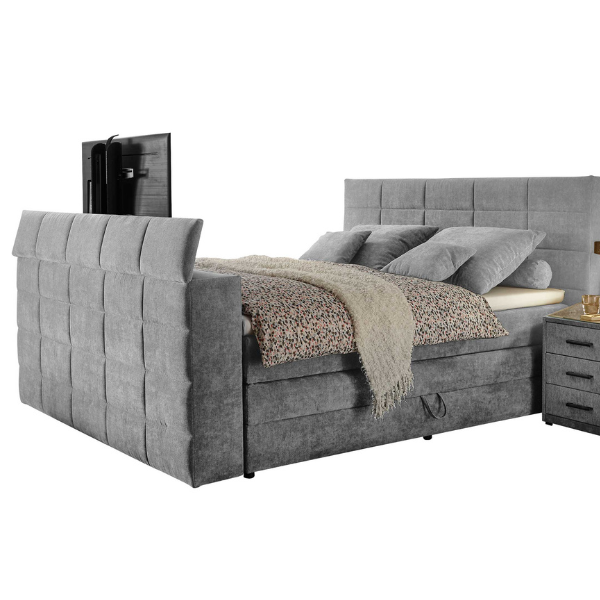 Lit boxspring Delvo 180x200cm avec espace de rangement et espace pour TV - gris foncé - Image 4