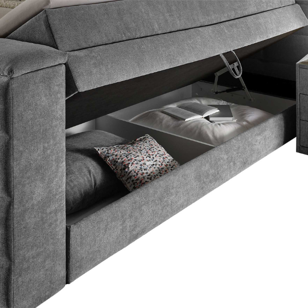 Lit boxspring Delvo 180x200cm avec espace de rangement et espace pour TV - gris foncé - Image 5