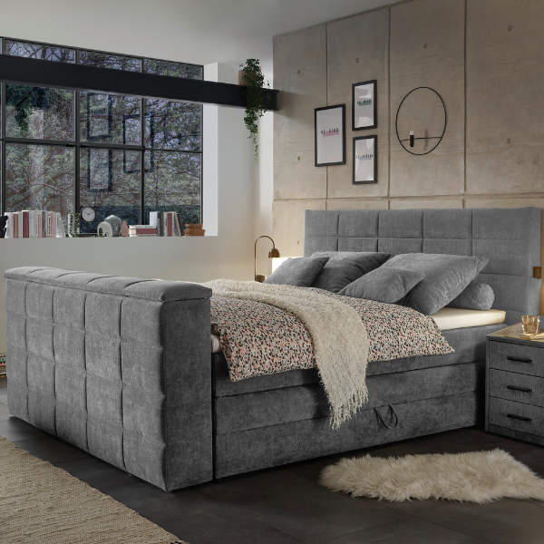 Lit boxspring Delvo 180x200cm avec espace de rangement et espace pour TV - gris foncé - Image 1