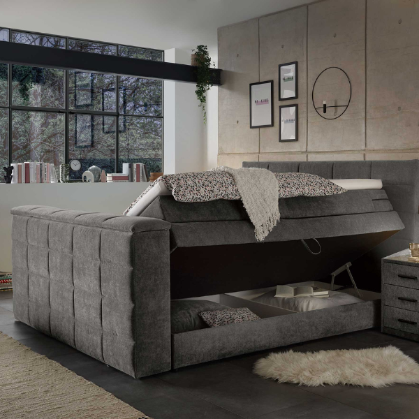 Lit boxspring Delvo 180x200cm avec espace de rangement et espace pour TV - taupe - Image 3