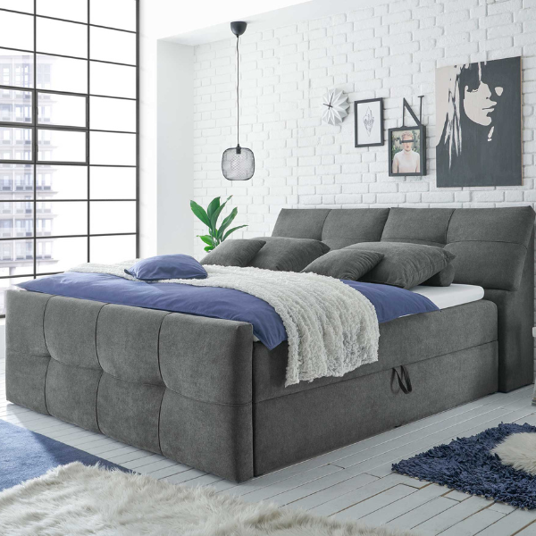 Lit boxspring Fitzroy 160x200cm avec espace de rangement - gris foncé