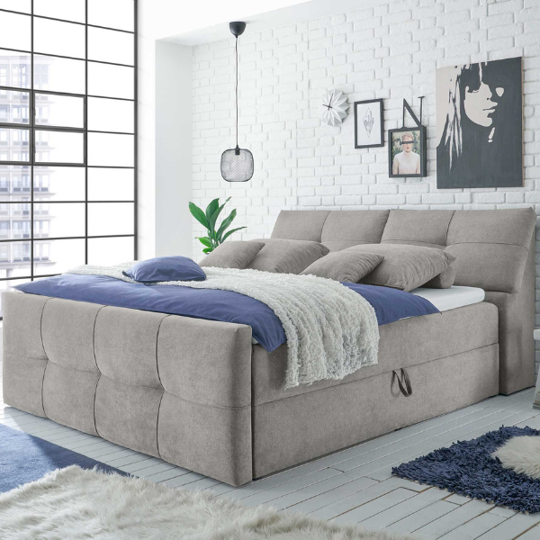 Lit boxspring Fitzroy 160x200cm avec espace de rangement - gris