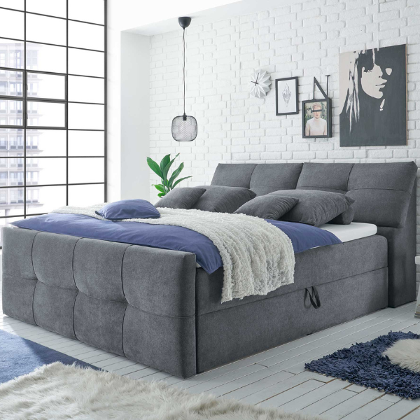 Lit boxspring Fitzroy 180x200cm avec espace de rangement - anthracite