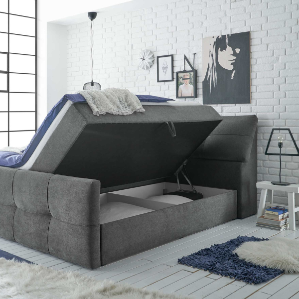 Lit boxspring Fitzroy 180x200cm avec espace de rangement - gris foncé - Image 3
