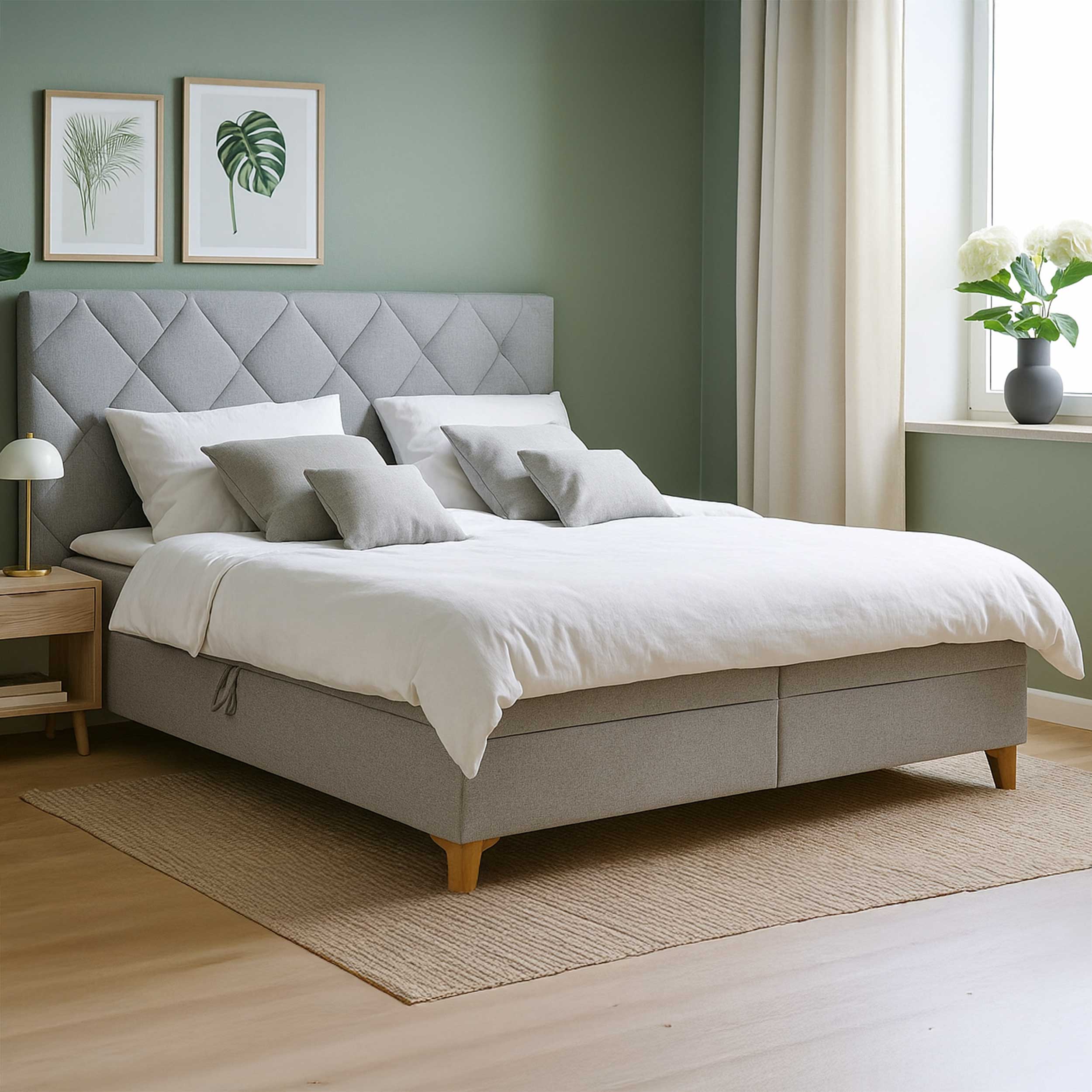 Lit boxspring Redford 160x200cm avec espace de rangement - gris