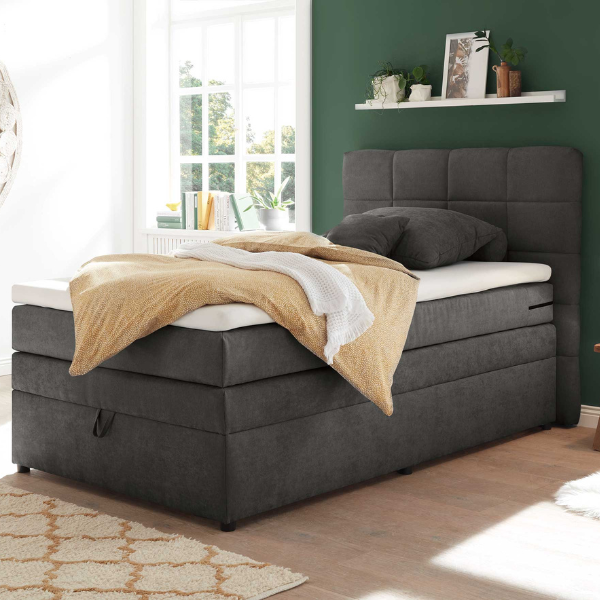Lit boxspring Tahoe 120x200cm avec espace de rangement - anthracite