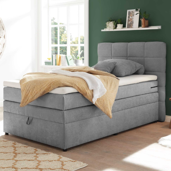 Lit boxspring Tahoe 120x200cm avec espace de rangement - gris