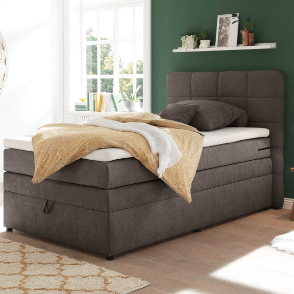 Lit boxspring Tahoe 120x200cm avec espace de rangement - taupe