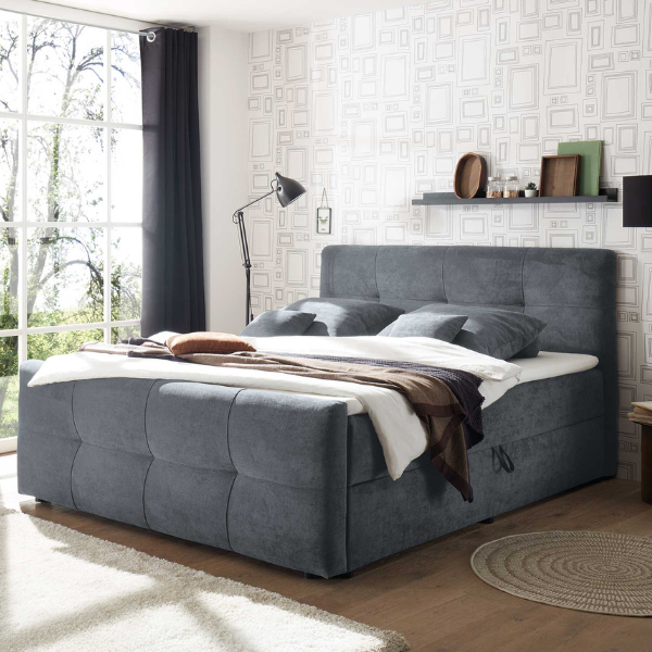 Lit boxspring Winnifred 160x200cm avec espace de rangement - anthracite