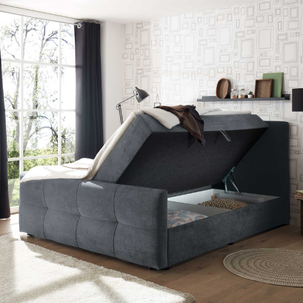 Lit boxspring Winnifred 180x200cm avec espace de rangement - anthracite - Image 3