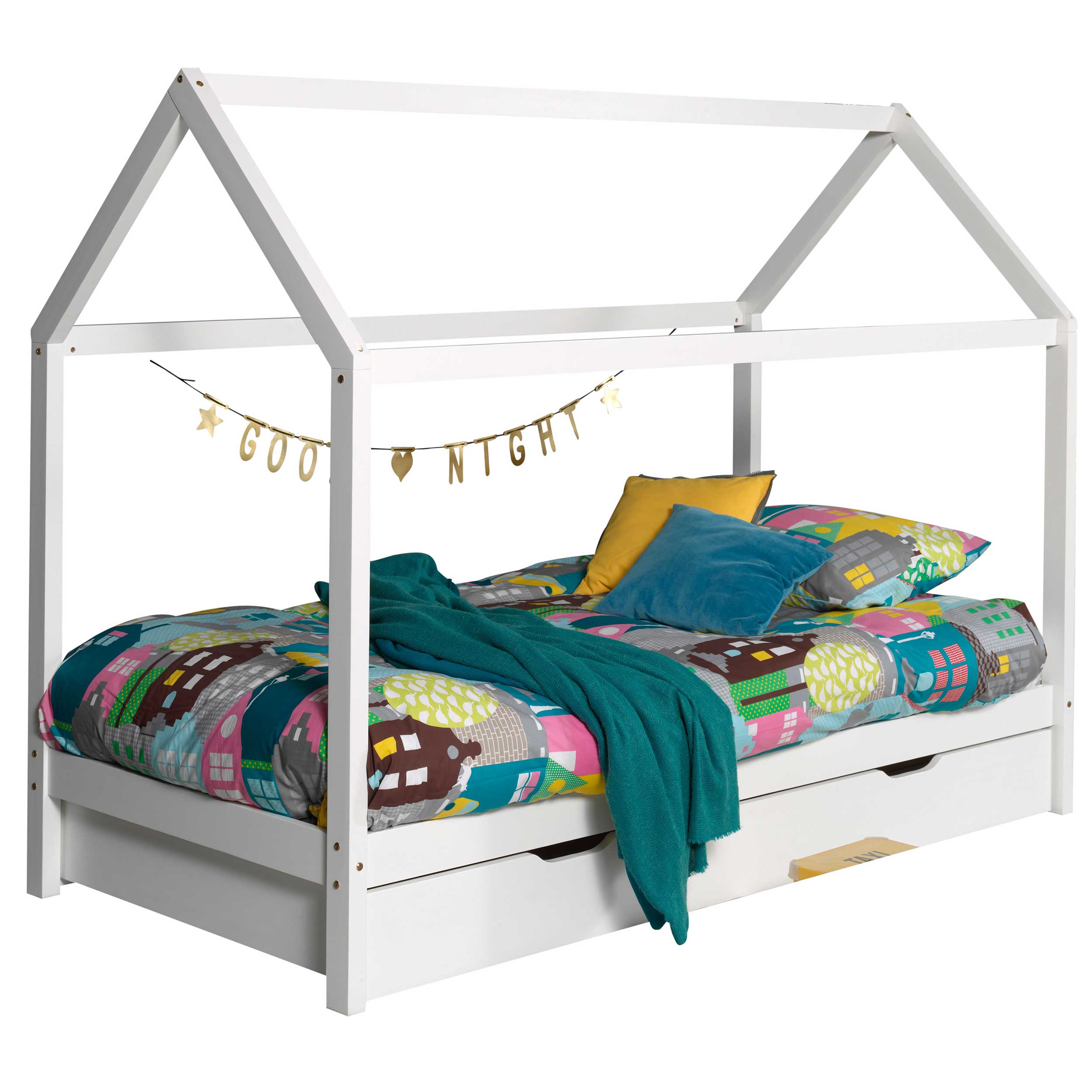 Lit cabane Dallas 1 90x200 avec tiroir de lit - blanc - Image 4