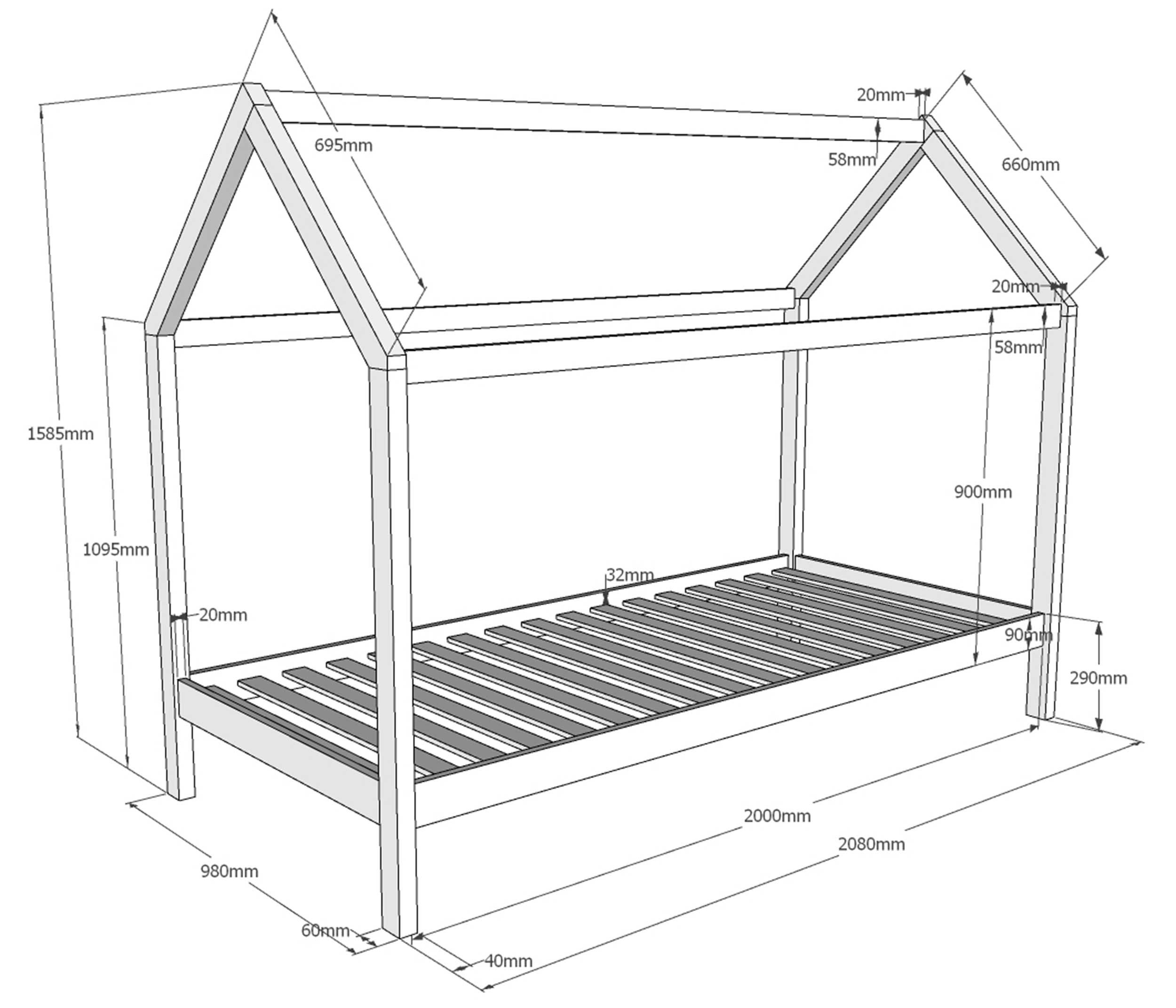 Lit cabane Dallas 1 90x200 - bois pin - Image 2