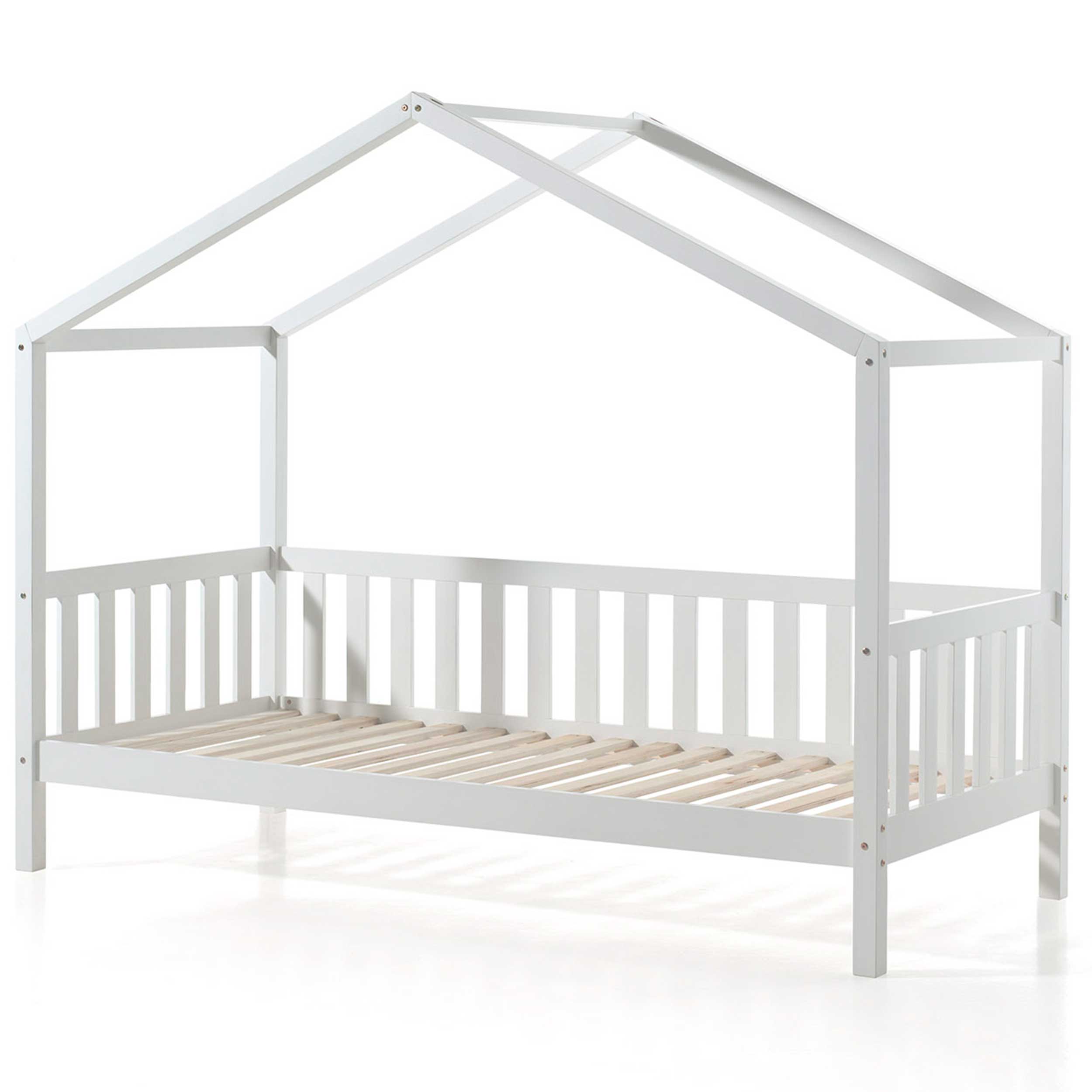 Lit cabane Dallas 2 90x200 avec voile à motif de papillons - blanc/rose - Image 2