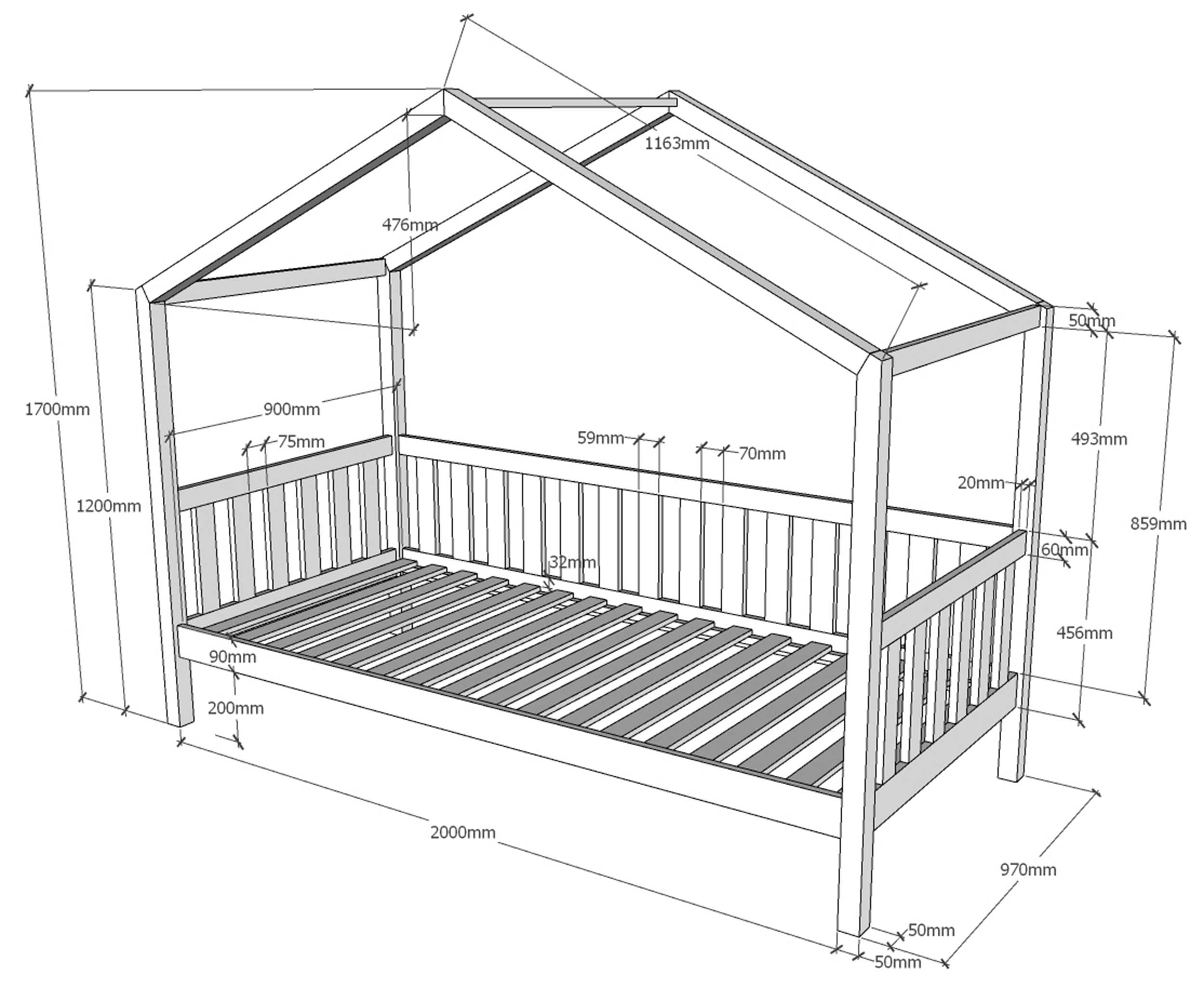 Lit cabane Dallas 2 90x200 - bois pin - Image 3