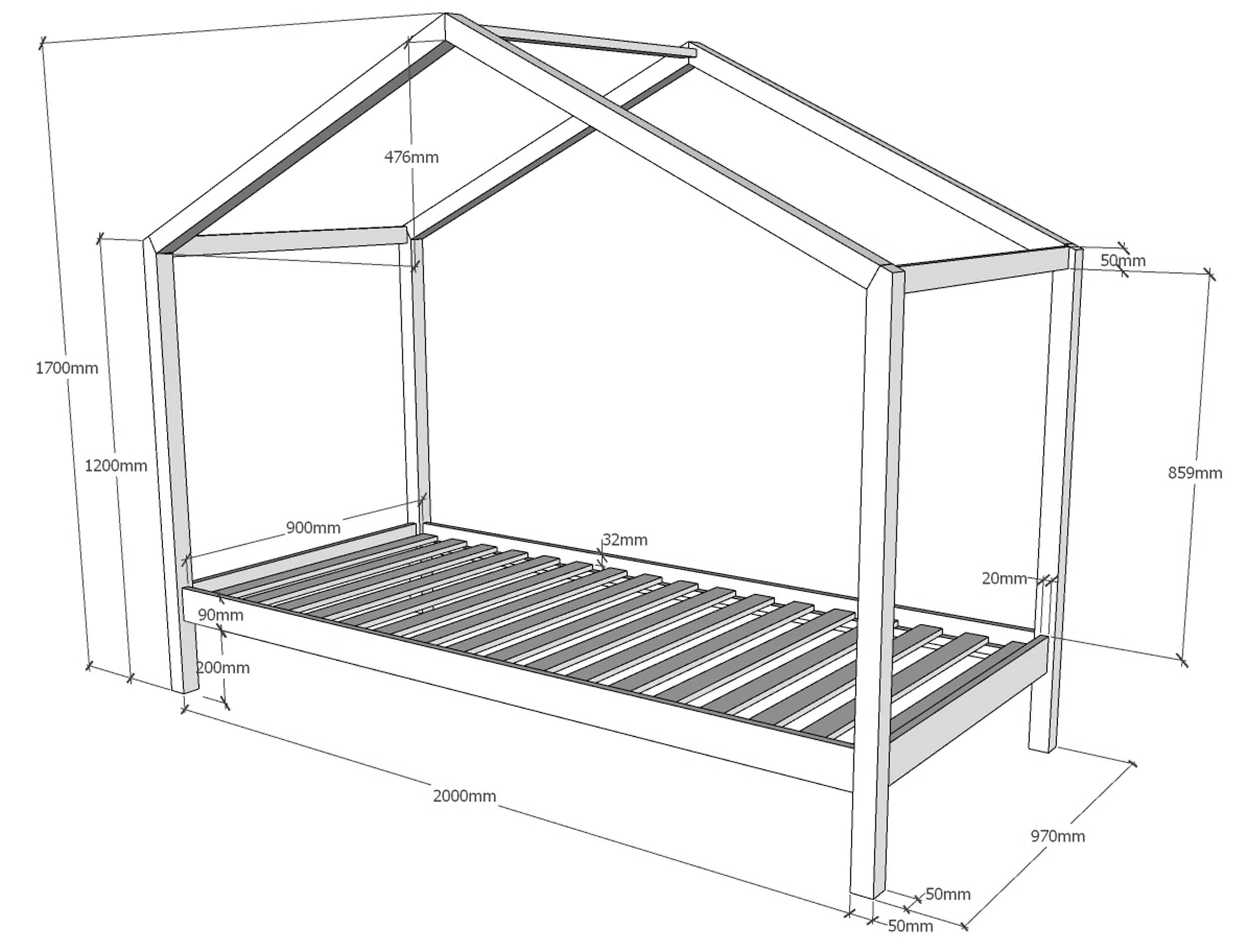 Lit cabane Dallas 3 90x200 - bois pin - Image 3