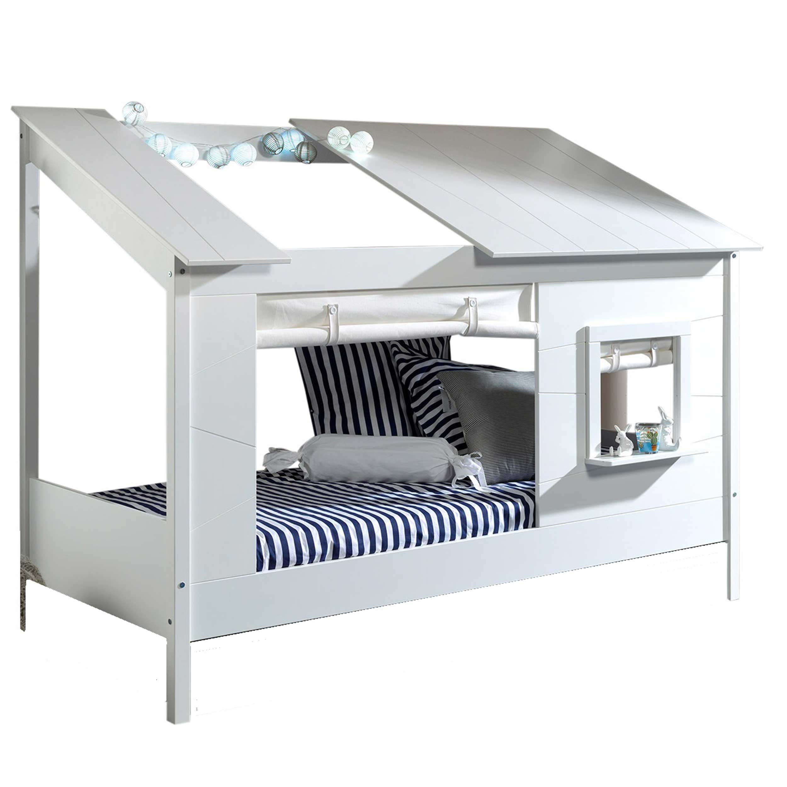 Lit cabane Lio 90x200 avec rideaux - blanc - Image 4