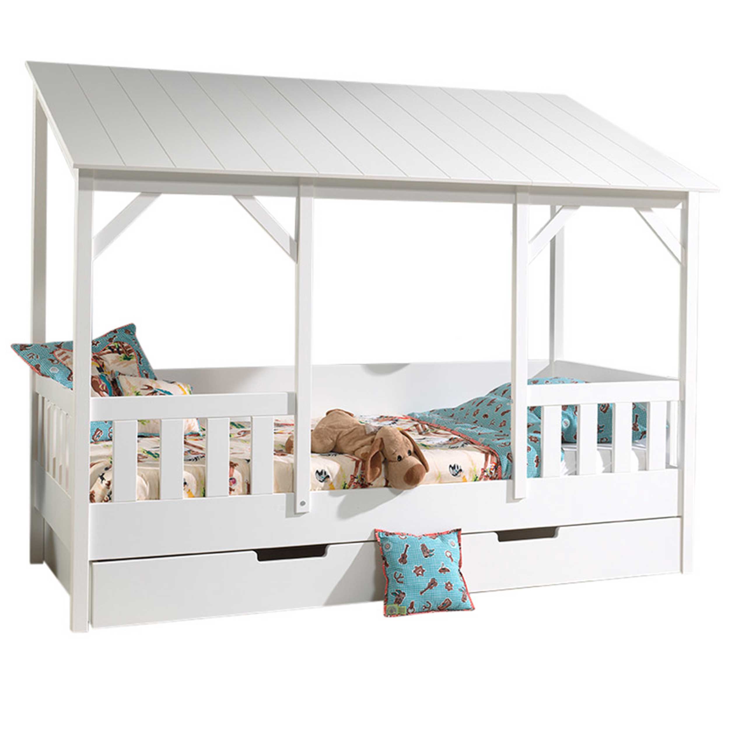 Lit cabane Malia 90x200 avec tiroir de lit - toit blanc - Image 8