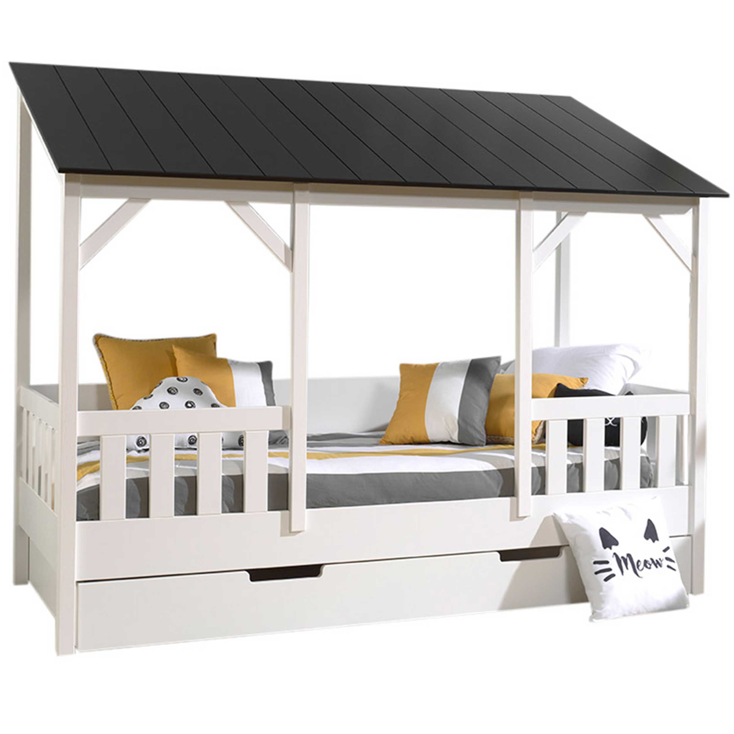 Lit cabane Malia 90x200 avec tiroir de lit - toit noir - Image 7