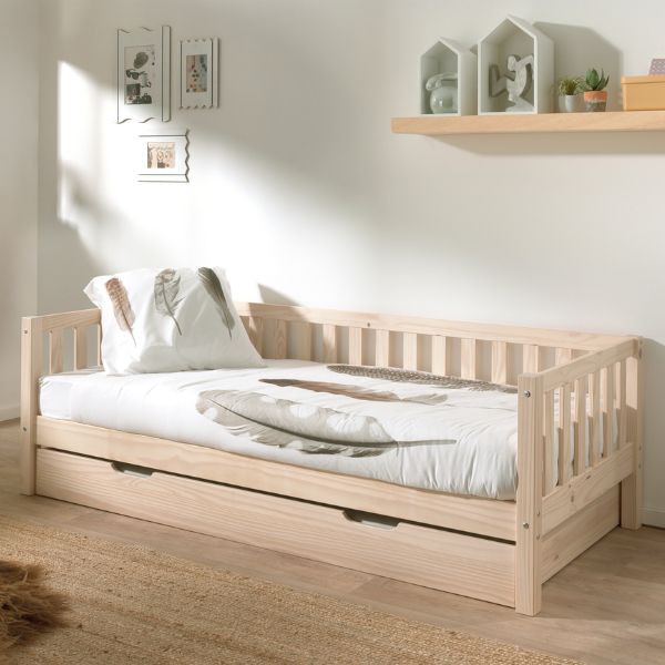 Lit cabine Friedrich | 211,2 x 98,2 x 68 cm | Avec tiroir de lit | Design Milky Pine