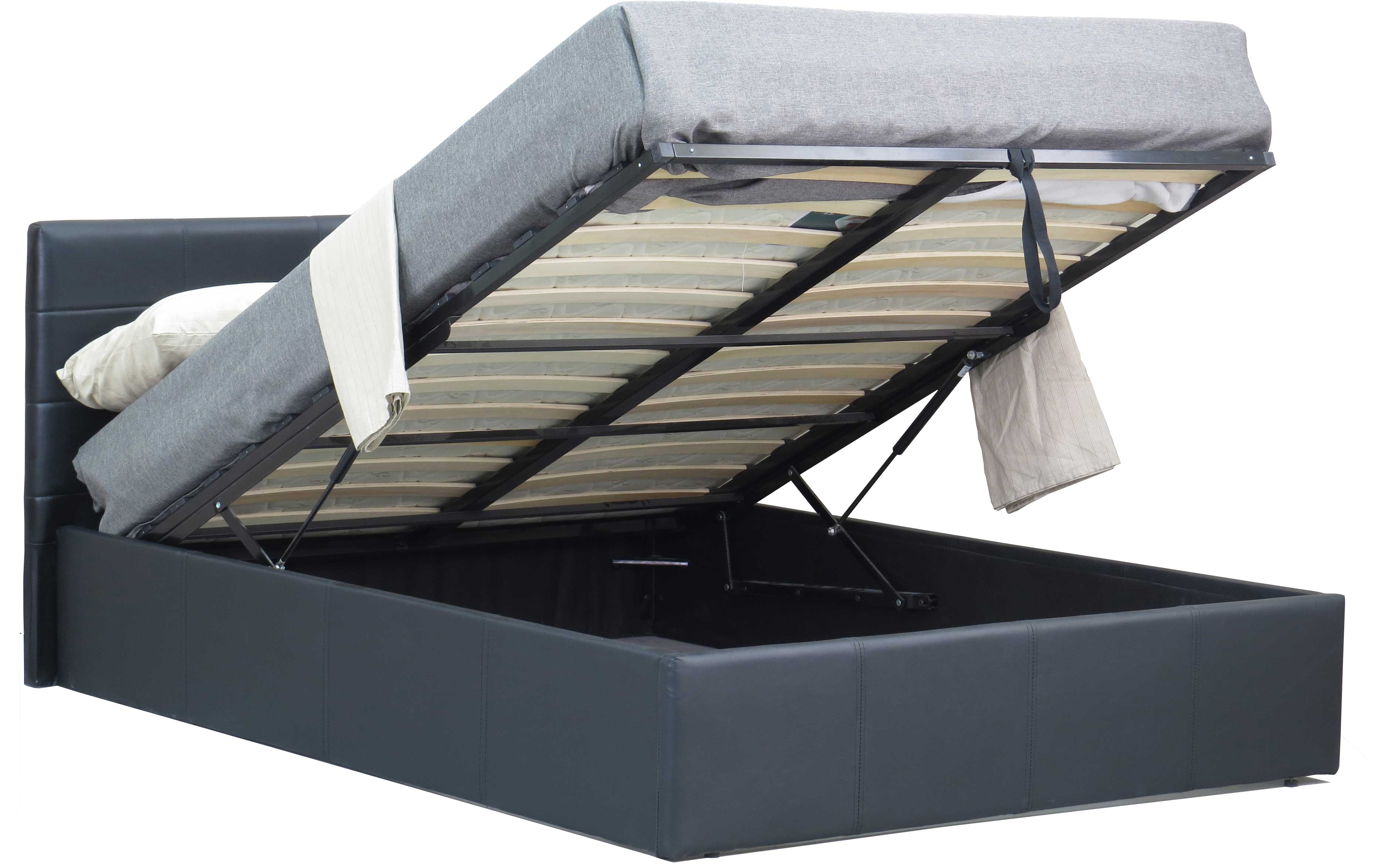 Lit coffre Chance avec espace de rangement 160x200 - similicuir noir - Image 2