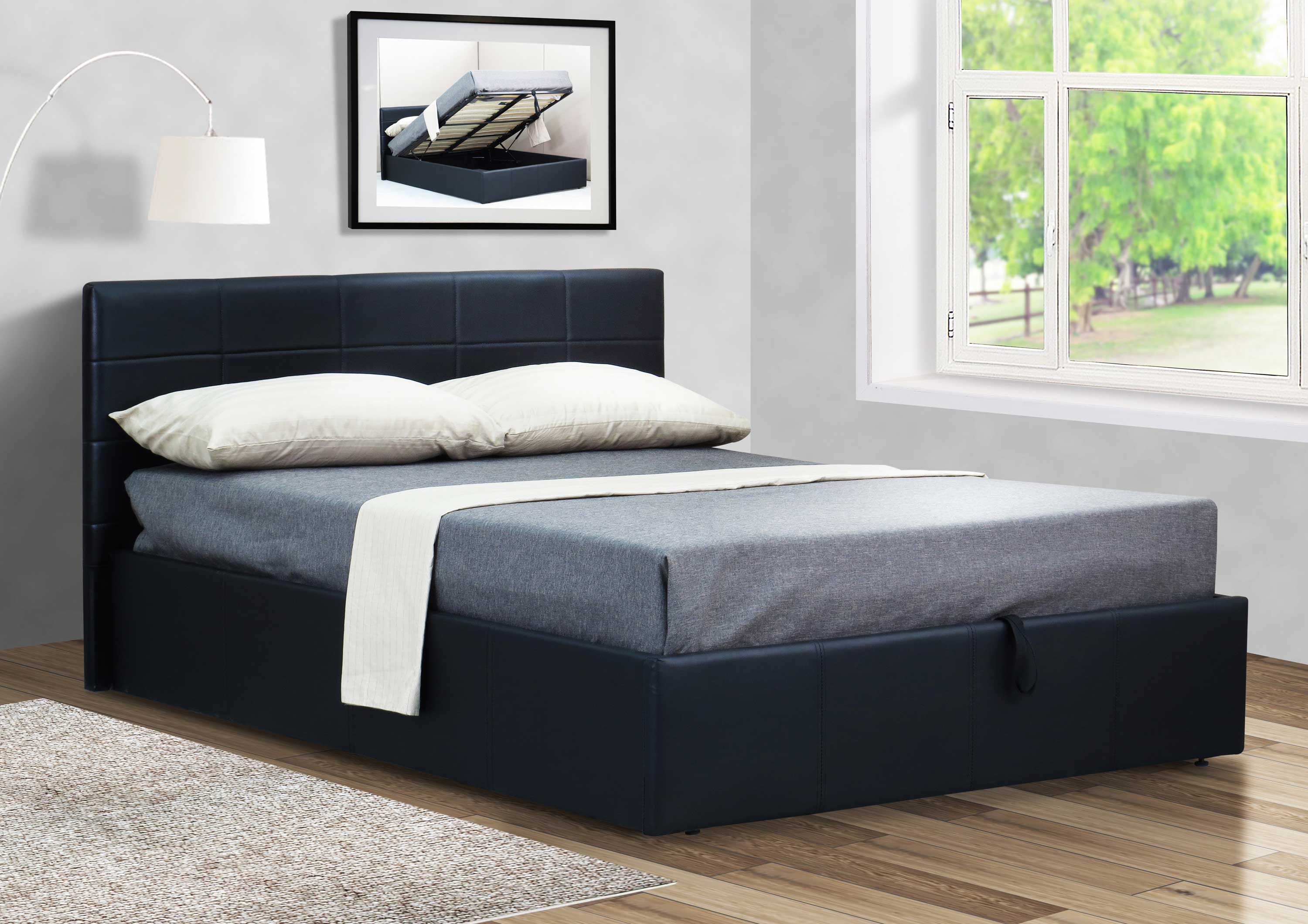 Lit coffre Chance avec espace de rangement 160x200 - similicuir noir - Image 4