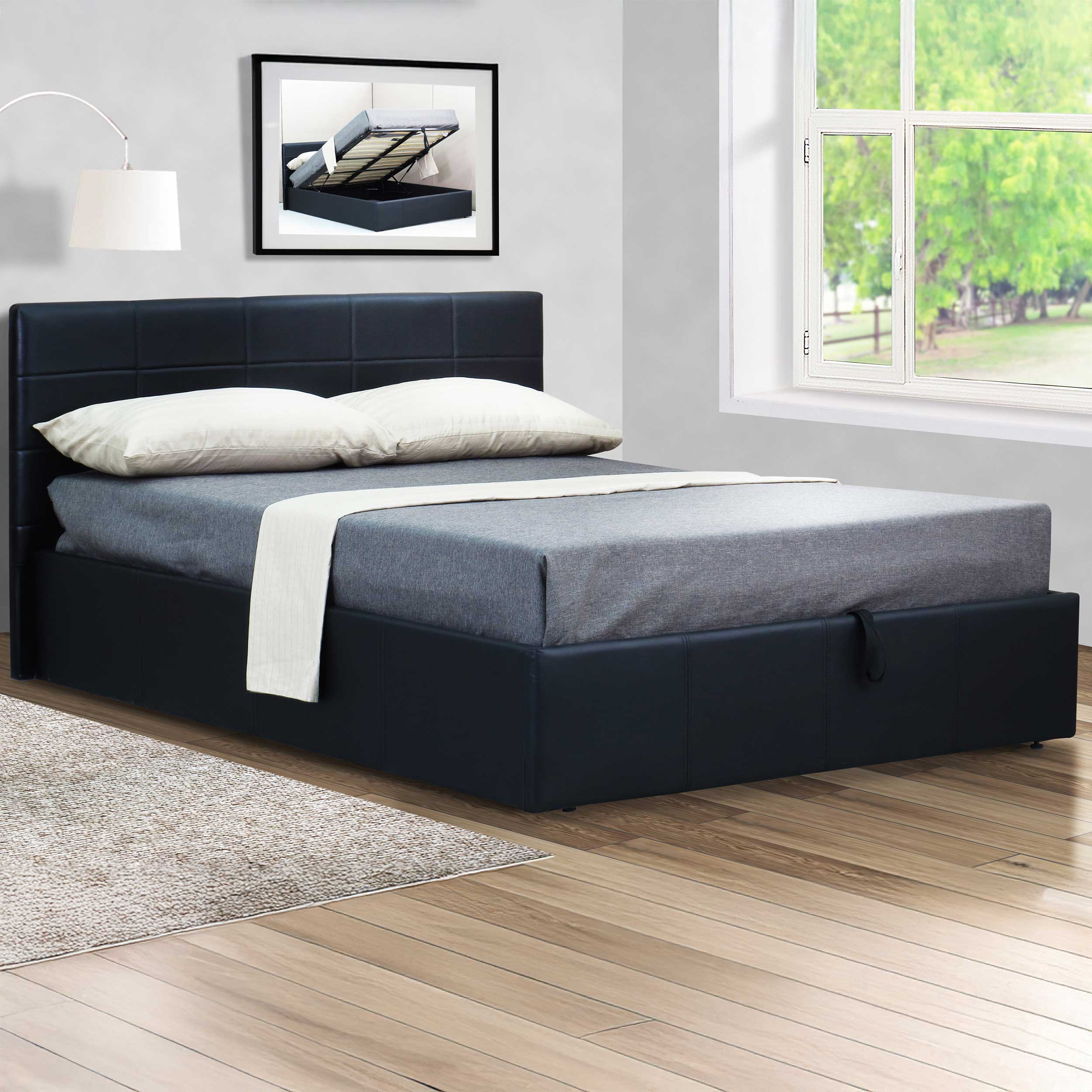 Lit coffre Chance avec espace de rangement 160x200 - similicuir noir