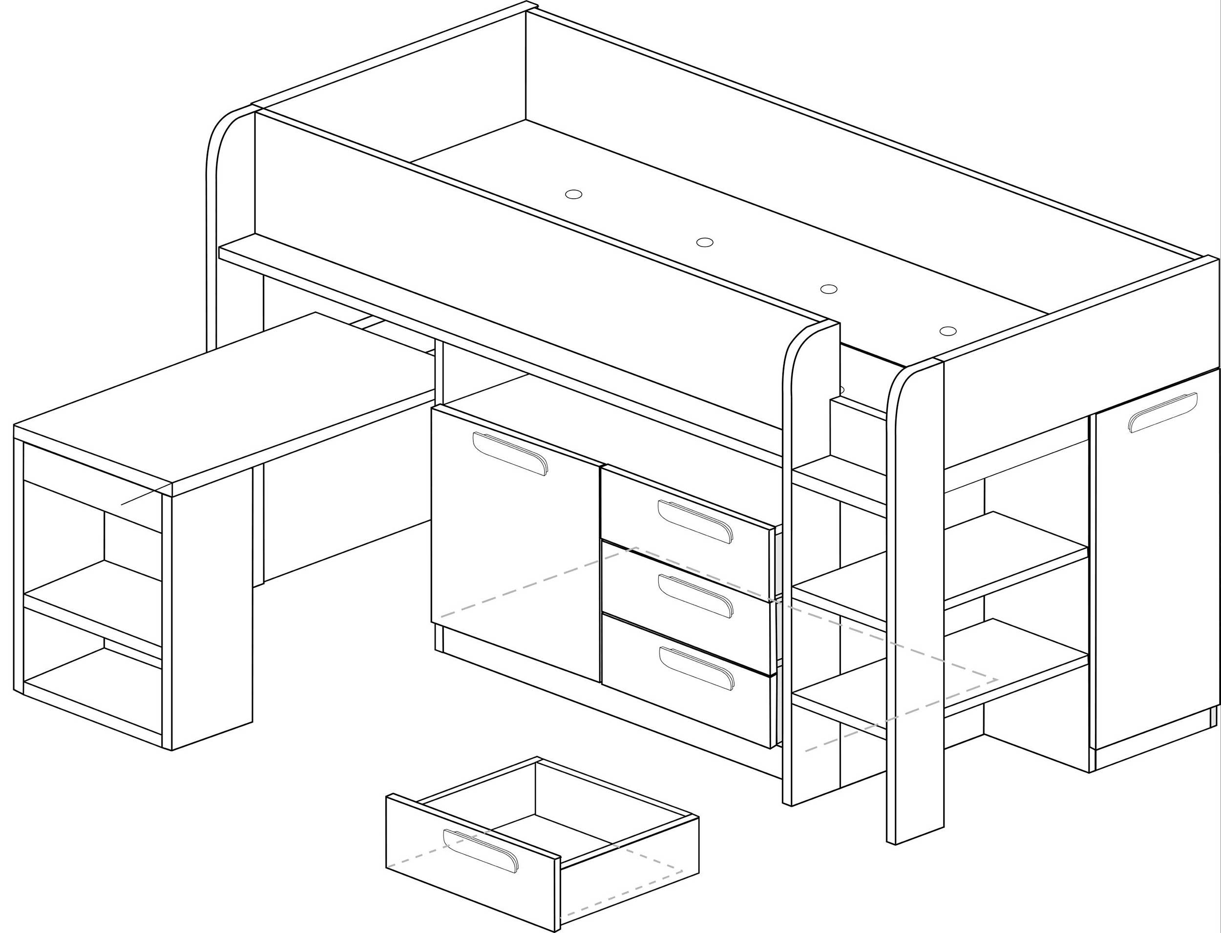 Lit combiné Beau 90x200 avec bureau - bleu foncé - Image 2