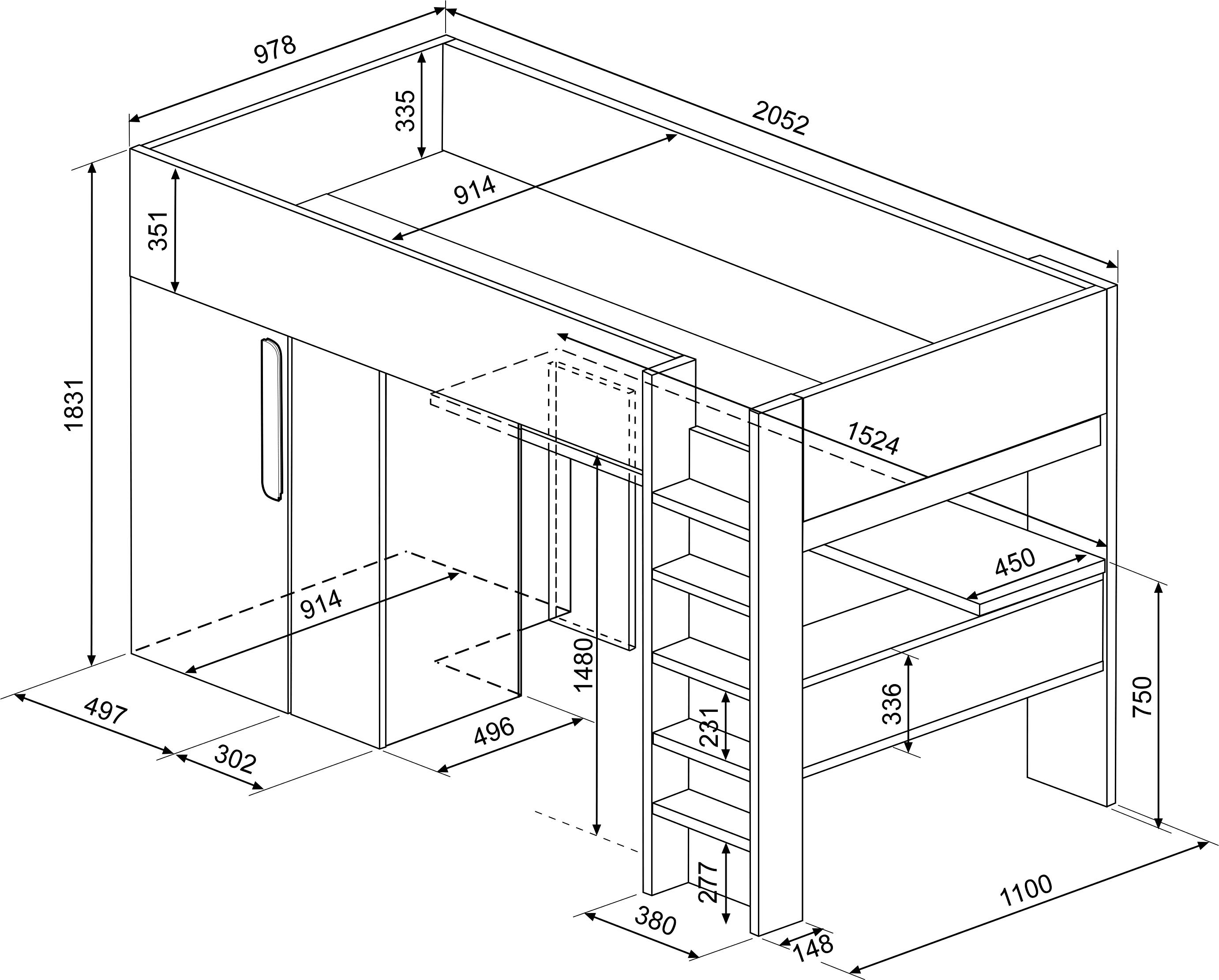 Lit combiné Beau 90x200 avec bureau et armoire - anthracite - Image 2