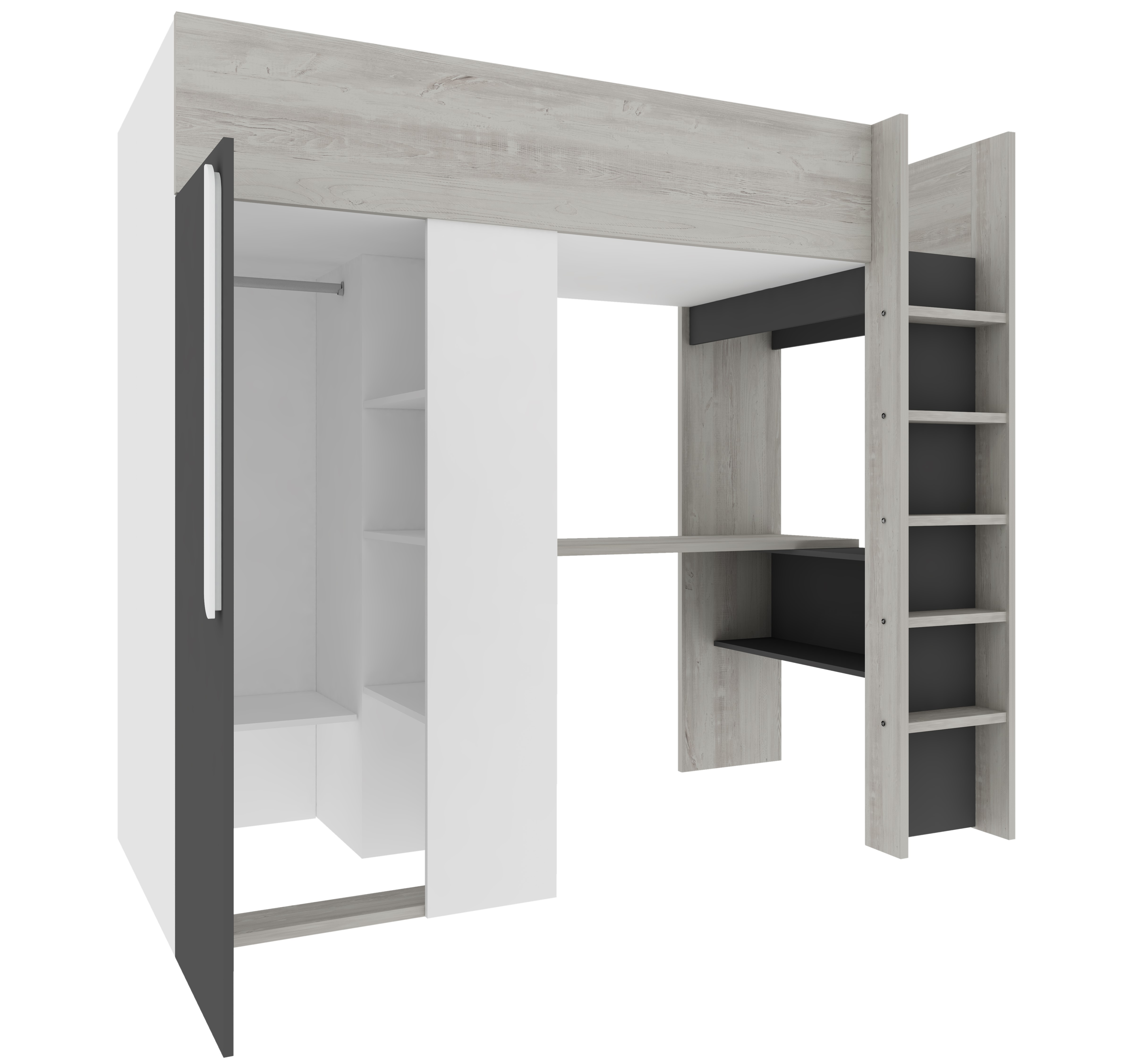 Lit combiné Beau 90x200 avec bureau et armoire - anthracite - Image 6