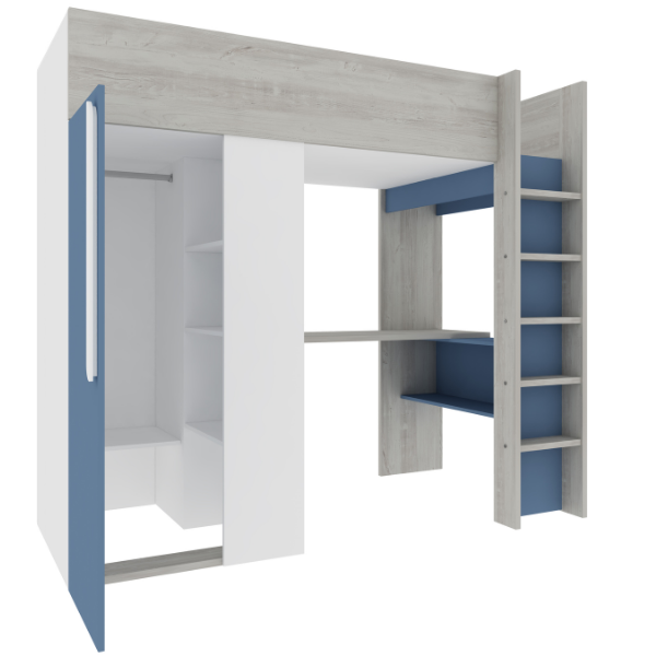 Lit combiné Beau 90x200 avec bureau et armoire - bleu foncé - Image 5