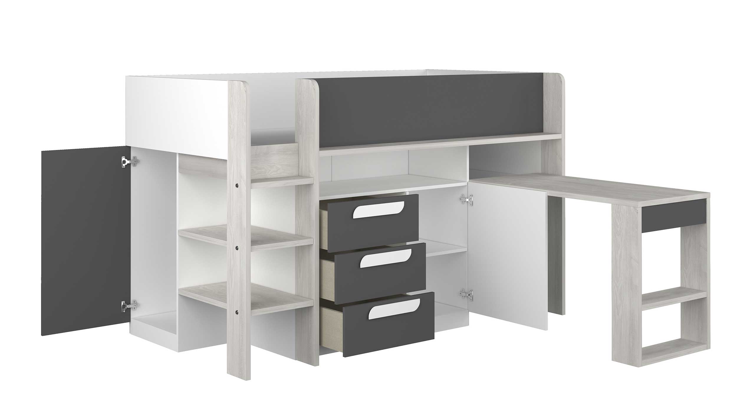 Lit combiné Beau 90x200 avec bureau - gris ombre - Image 5