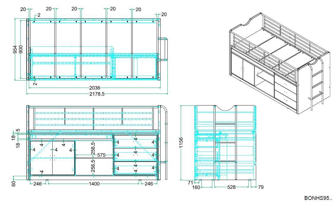 Lit combiné Bonny 95 - bleu - Image 5