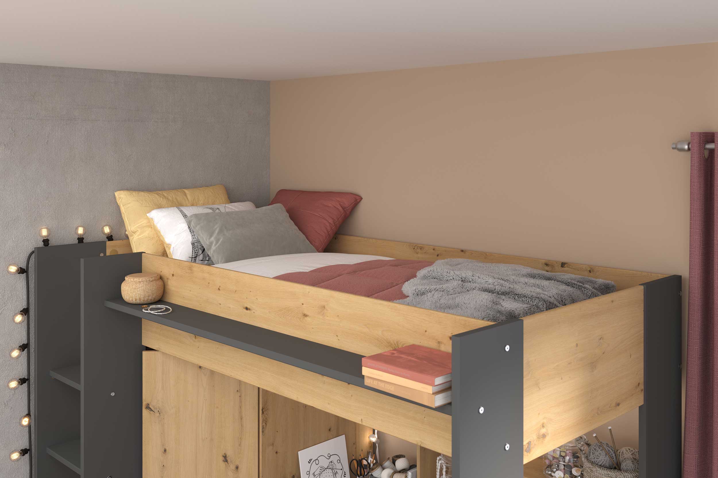 Lit combiné Hervé 90x200 - chêne artisan/gris - Image 11