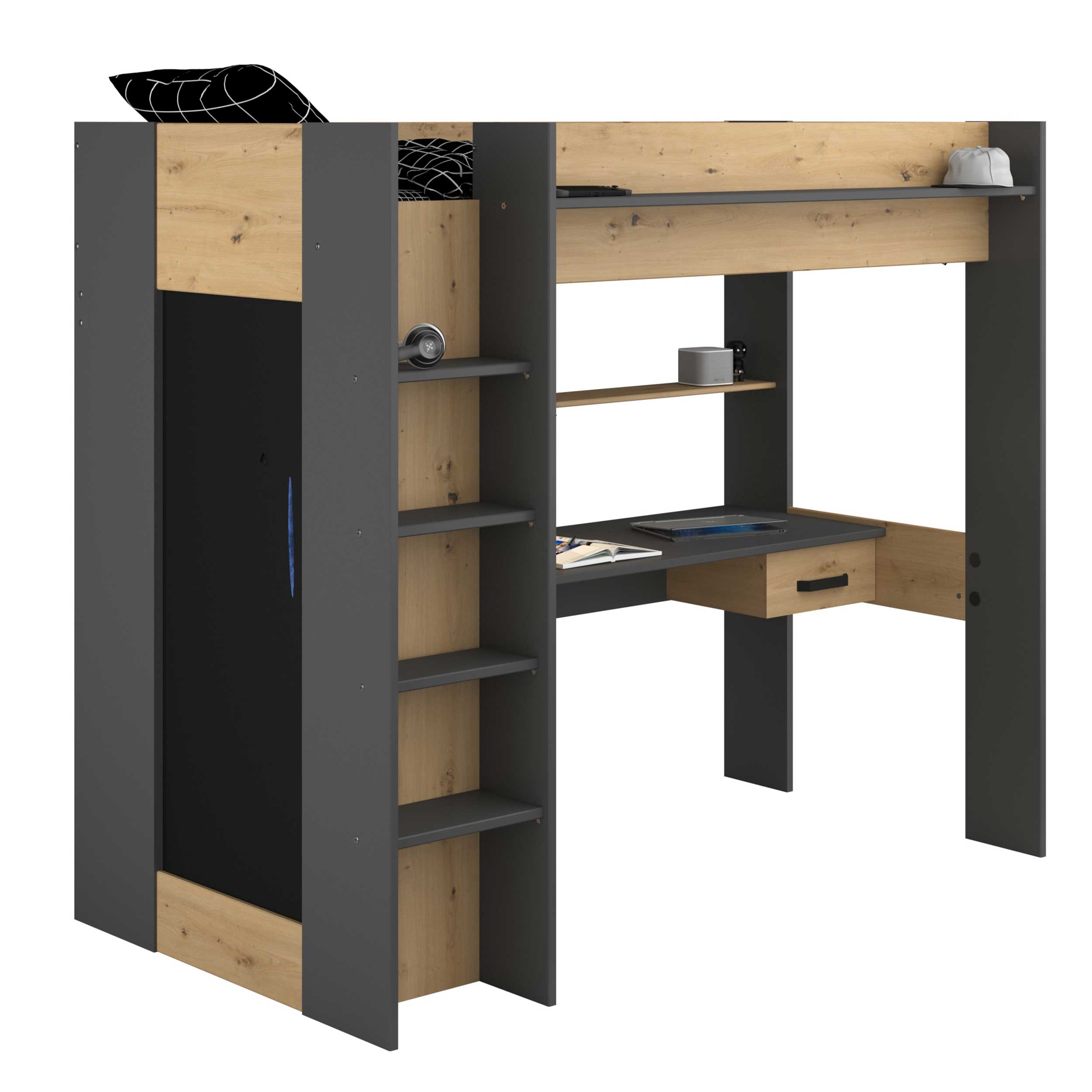 Lit combiné Hervé 90x200 - chêne artisan/gris - Image 4