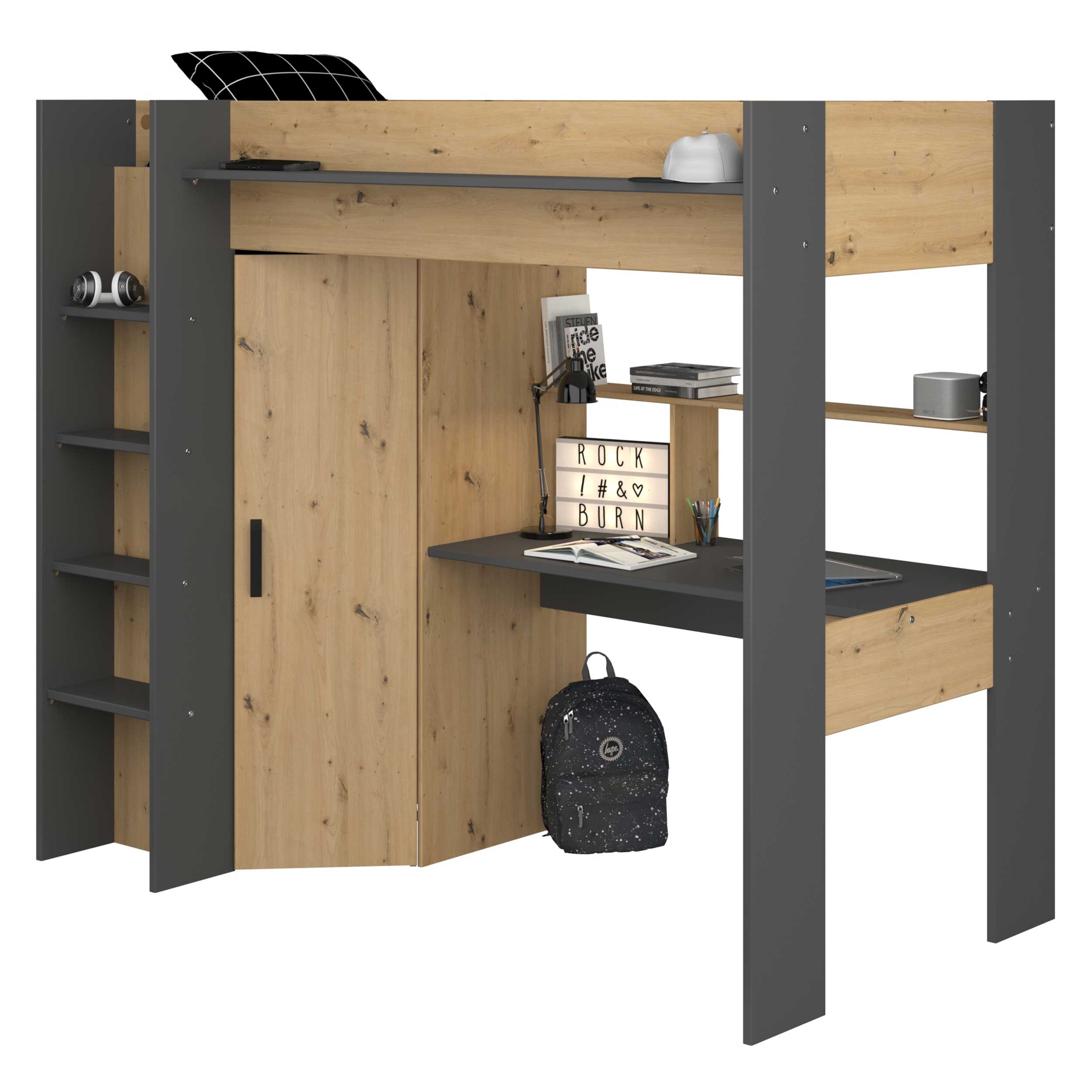 Lit combiné Hervé 90x200 - chêne artisan/gris - Image 7