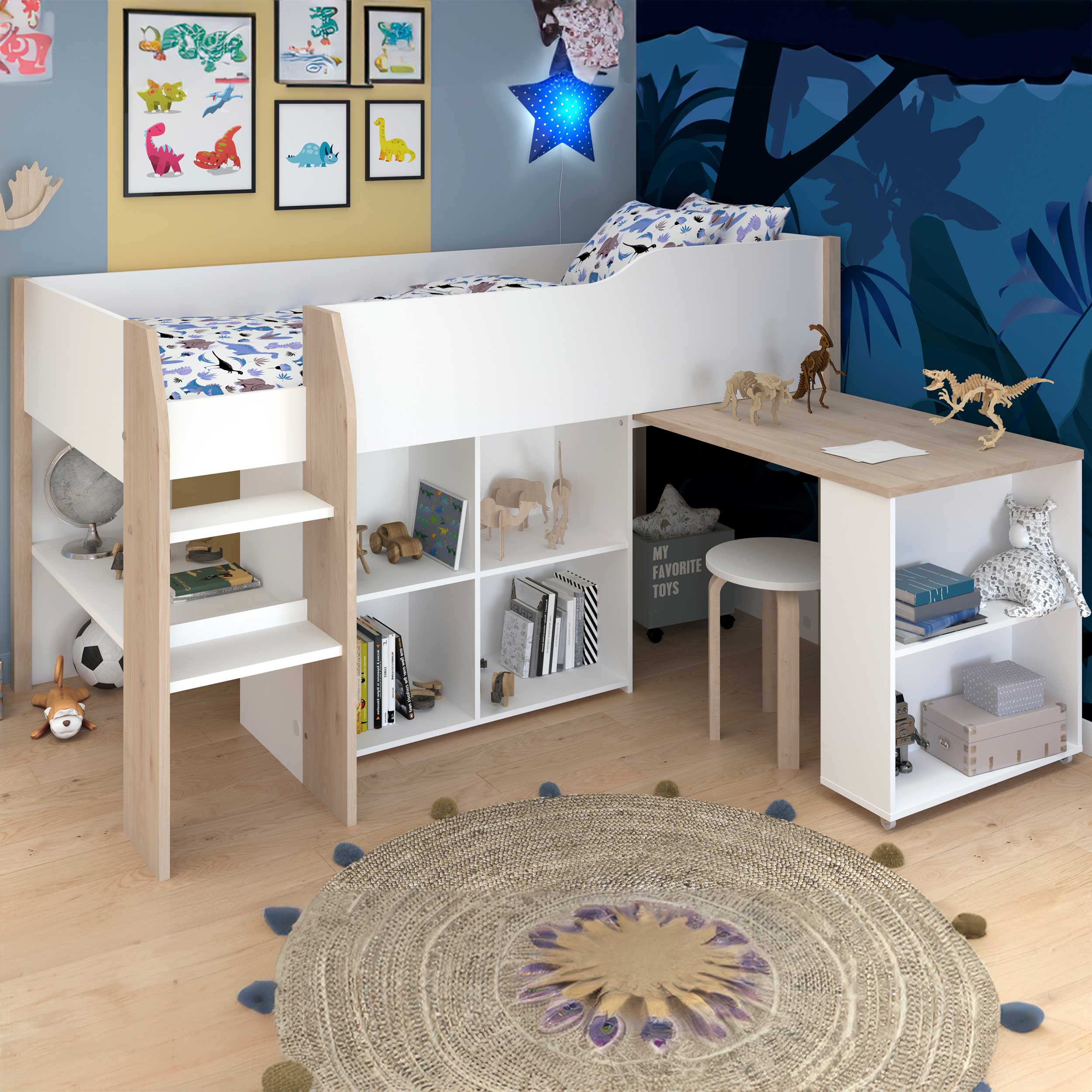 Lit combiné Moscon 90x200 - blanc/chêne