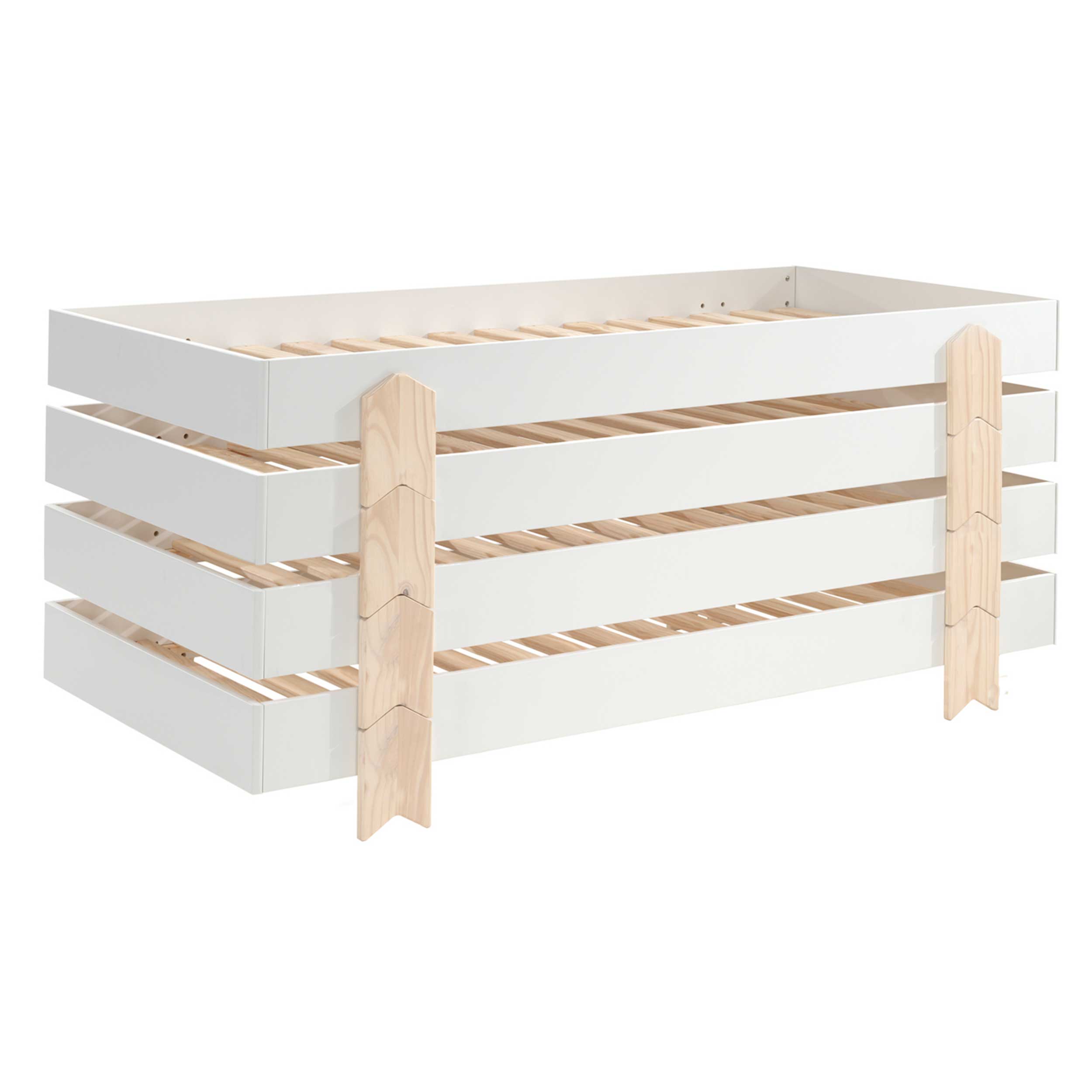 Lit d'enfants Modulo arrow 90x200 empilable ensemble de 4 - blanc/bois de pin - Image 10