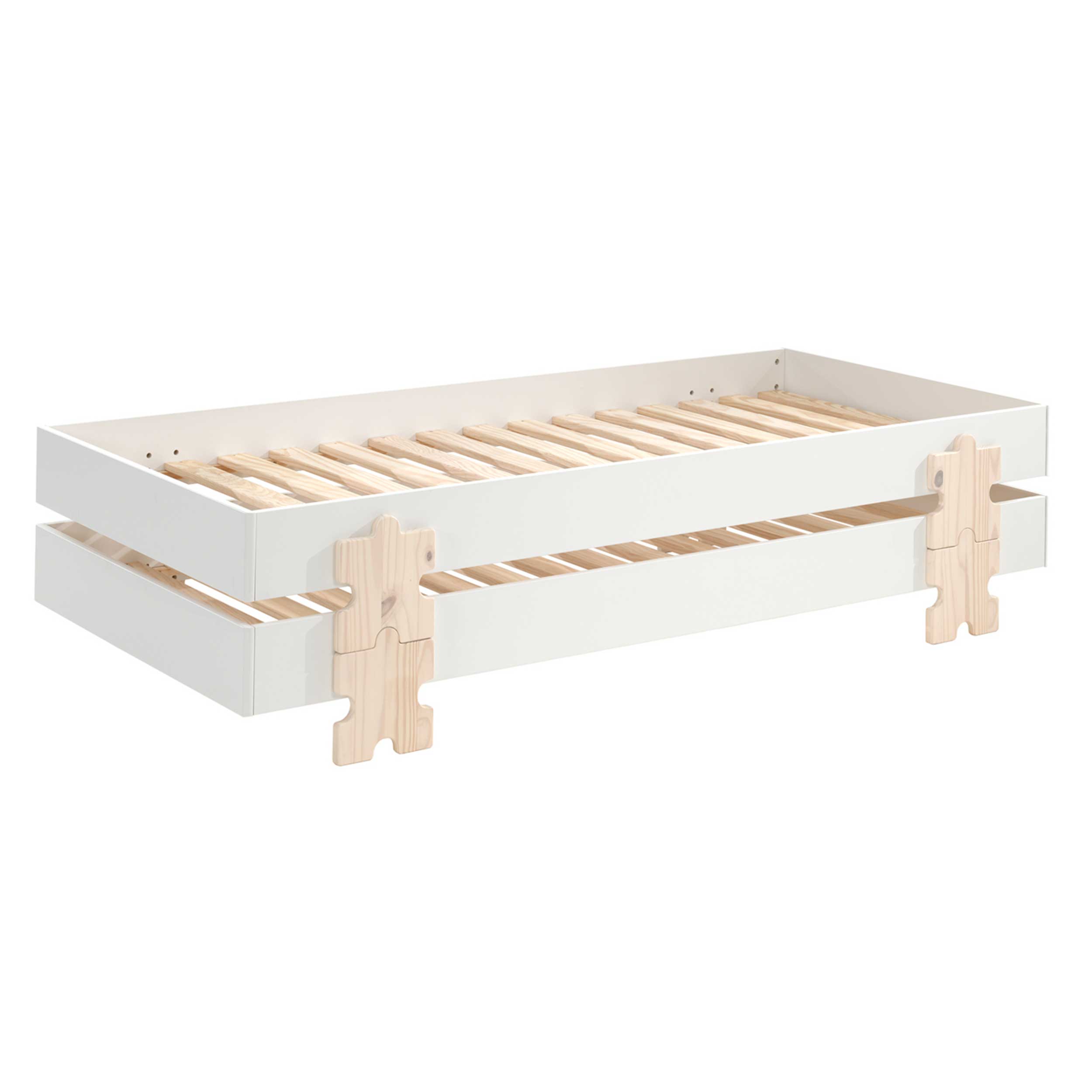 Lit d'enfants Modulo Puzzle 90x200 empilable ensemble de 2 - blanc/bois de pin - Image 11