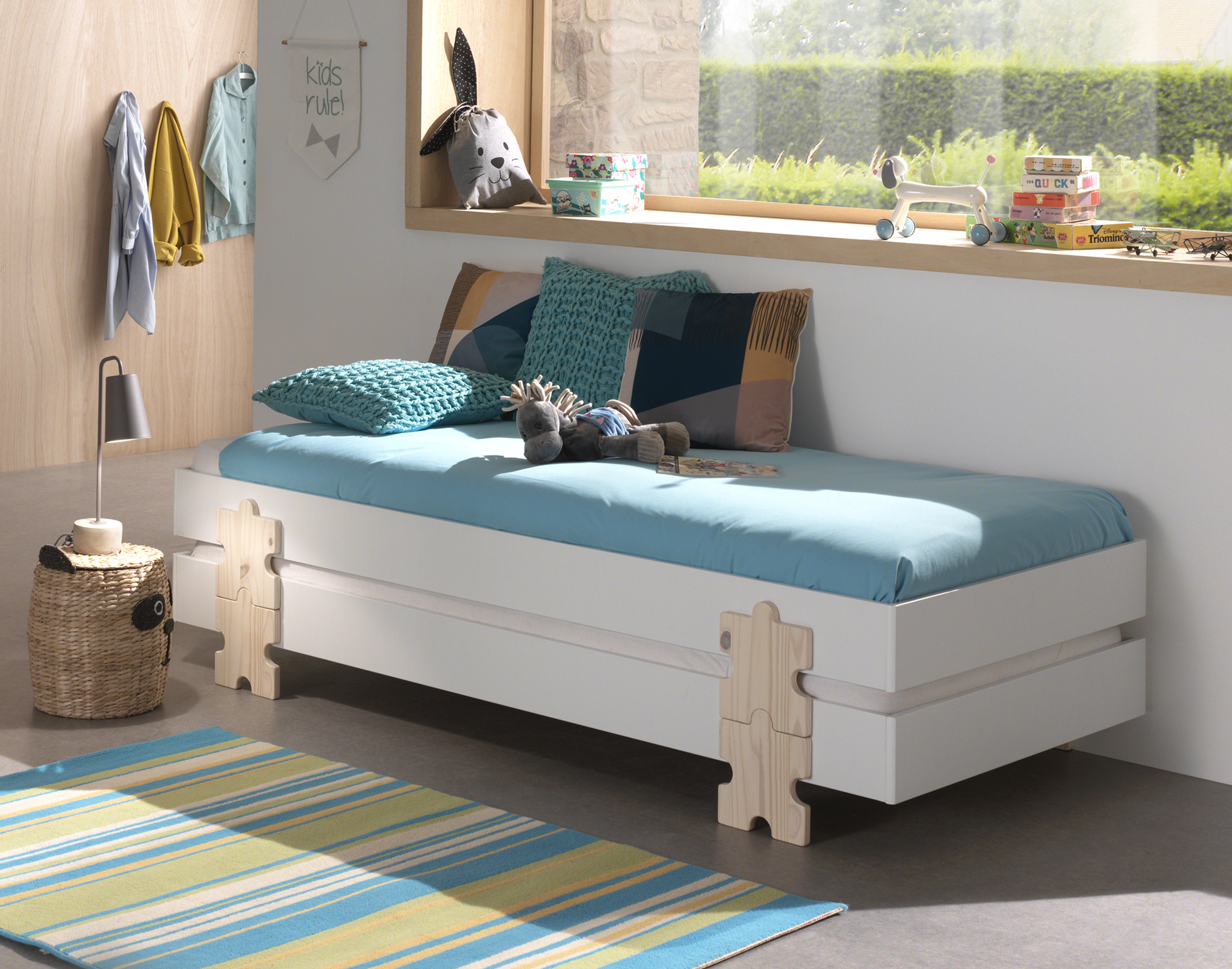 Lit d'enfants Modulo Puzzle 90x200 empilable ensemble de 3 - blanc/pin - Image 8