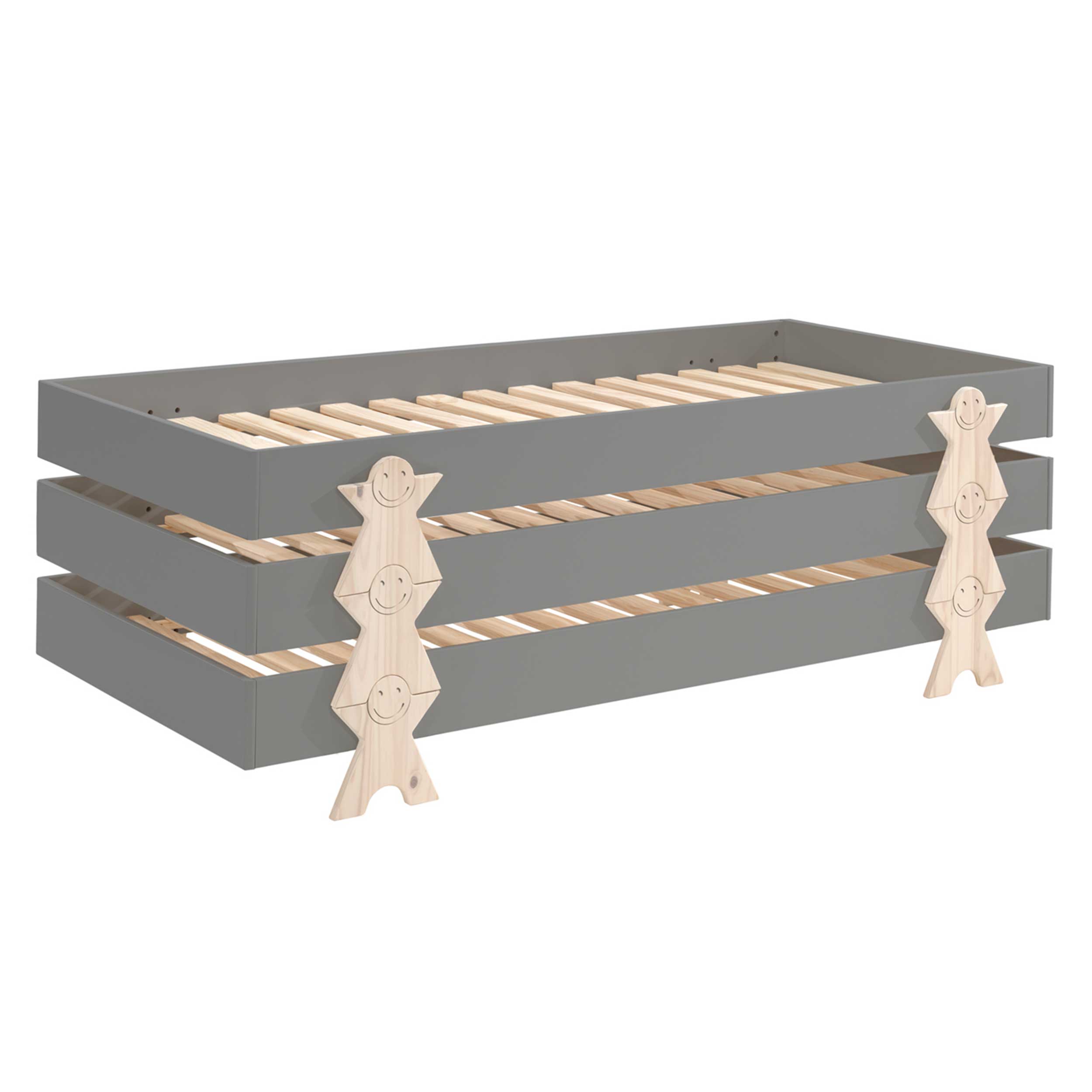 Lit d'enfants Modulo Smiley 90x200 empilable ensemble de 3 - anthracite/bois de pin - Image 9