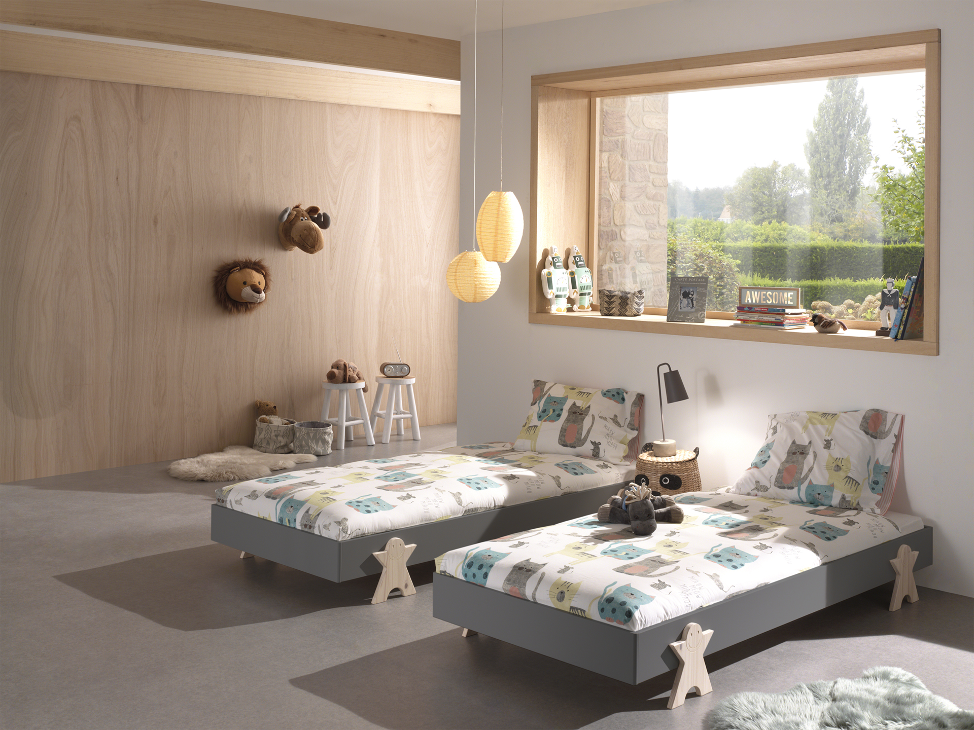 Lit d'enfants Modulo Smiley 90x200 empilable ensemble de 4 - anthracite/bois de pin - Image 6