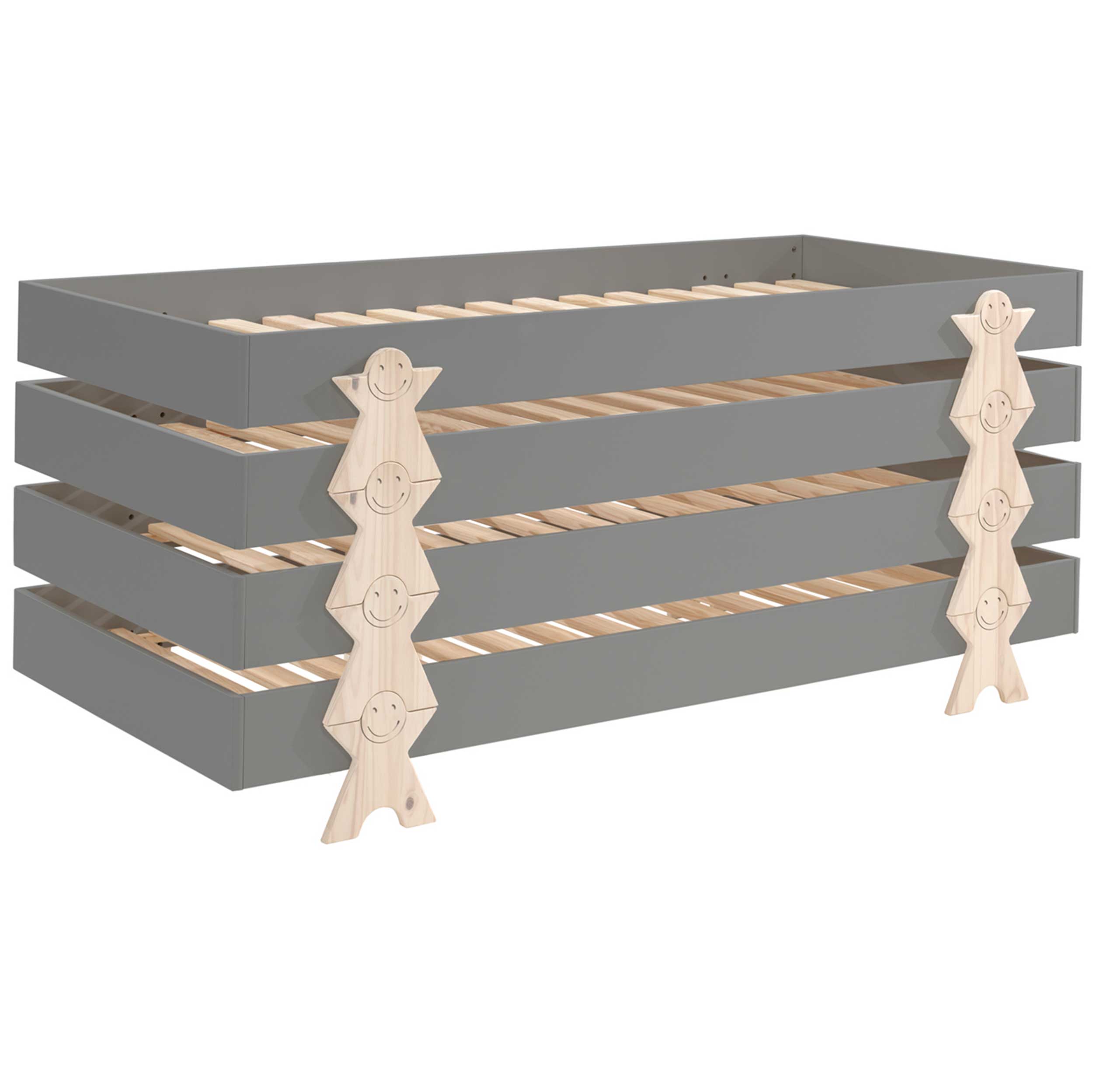 Lit d'enfants Modulo Smiley 90x200 empilable ensemble de 4 - anthracite/bois de pin - Image 8